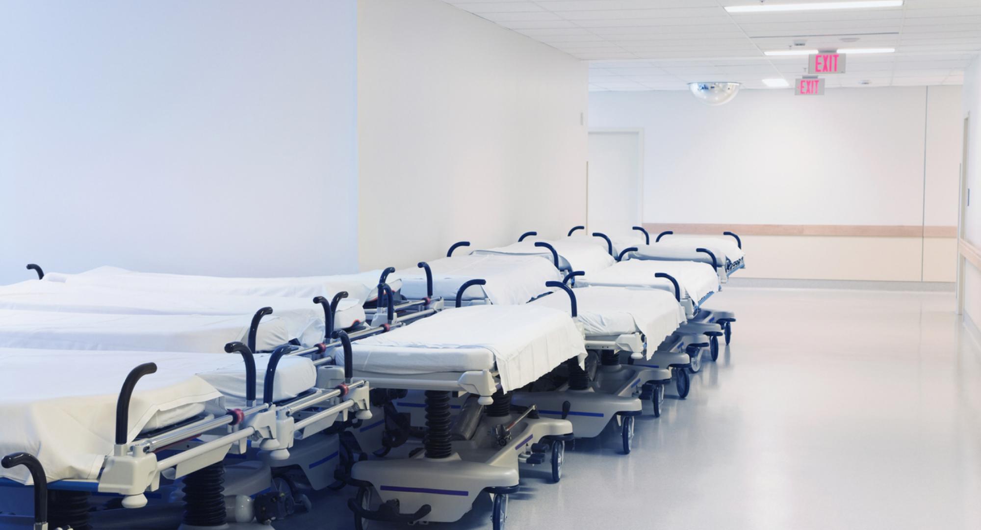 Hospital beds in corridor