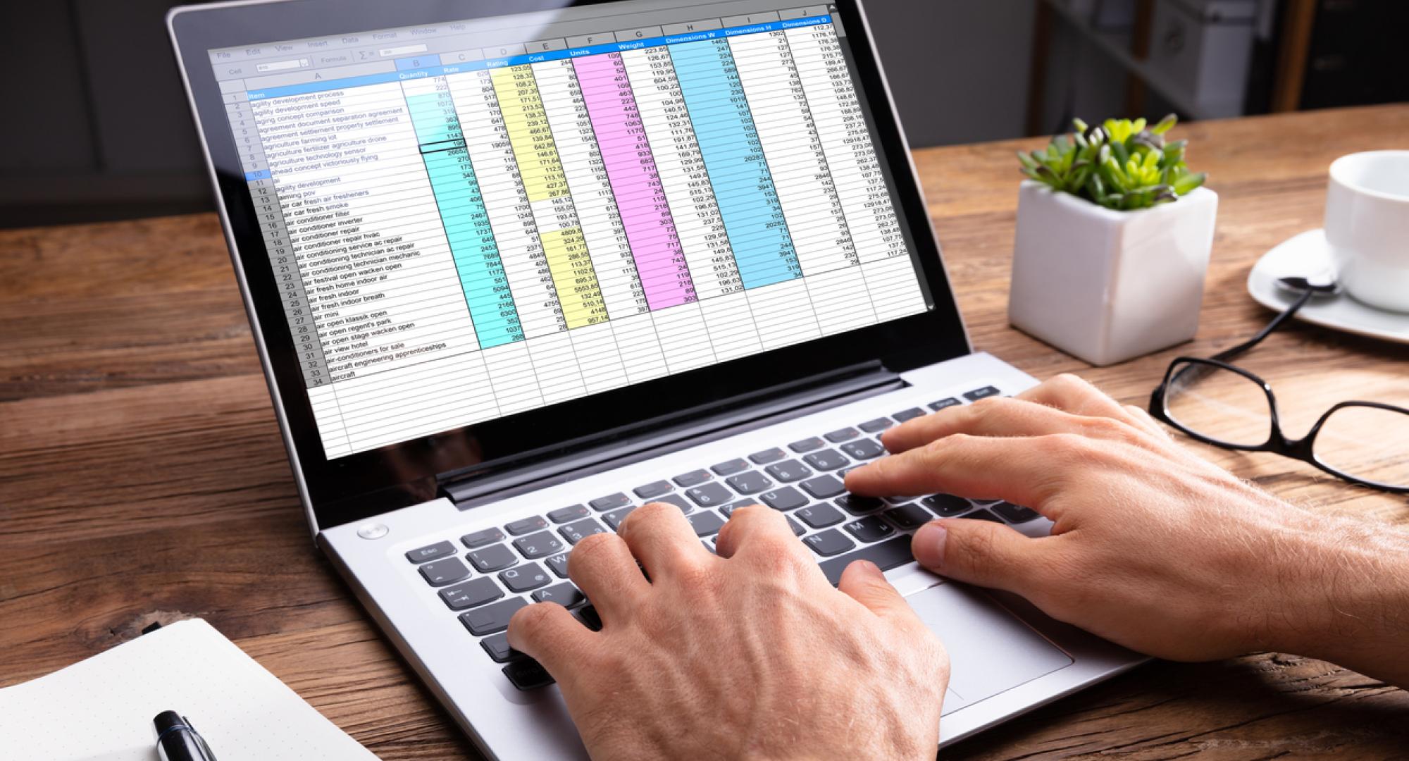 Spreadsheet on a laptop