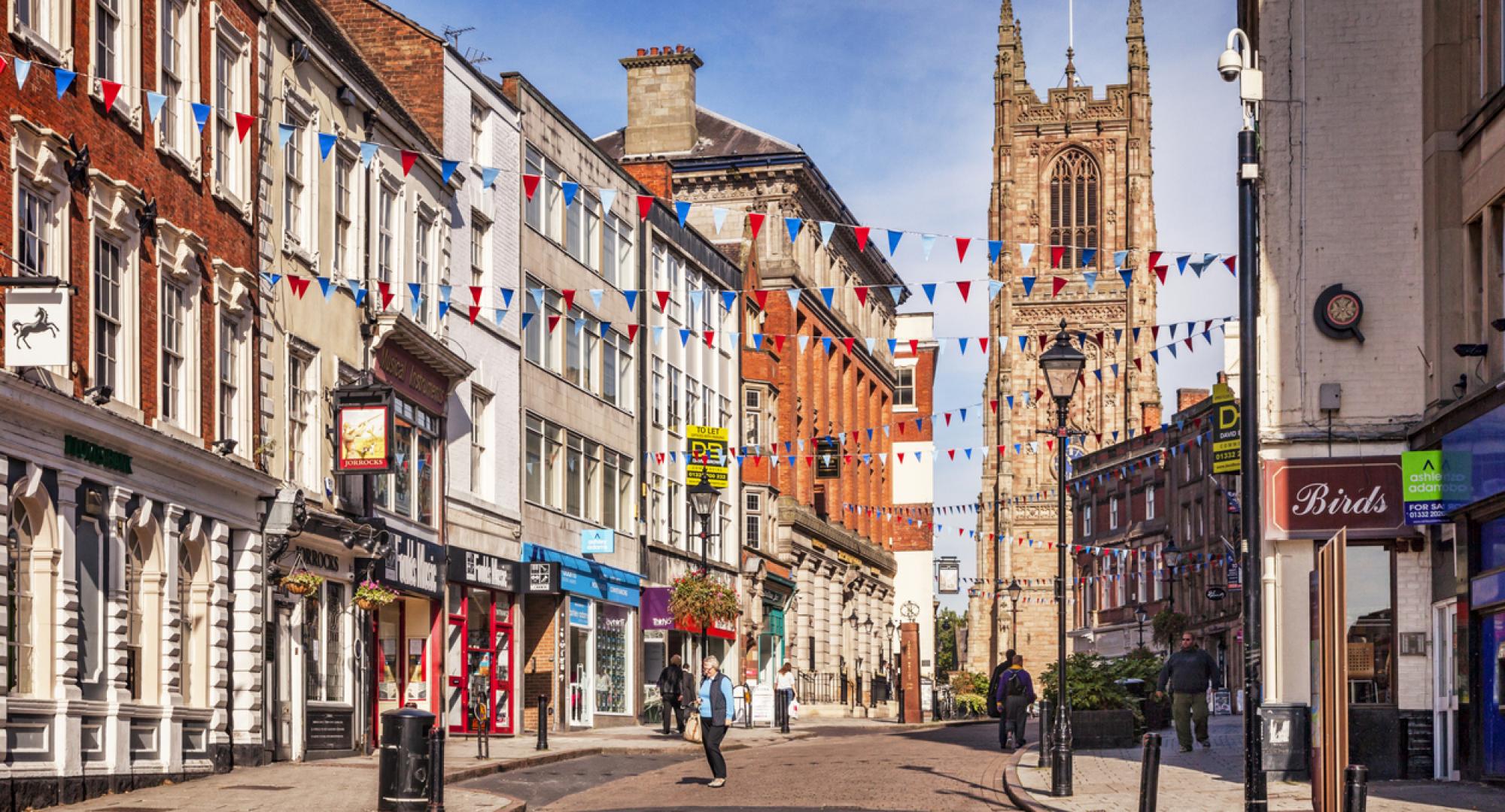 Derby city centre on a sunny day