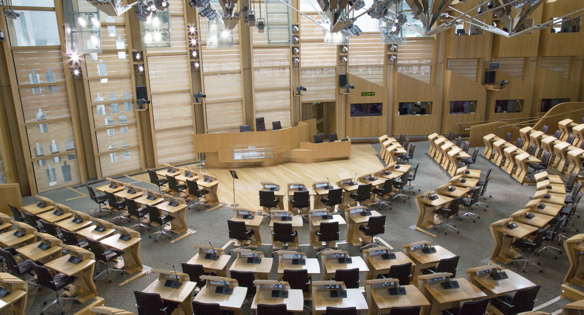 Wide shot of the Scottish Parliament chamber