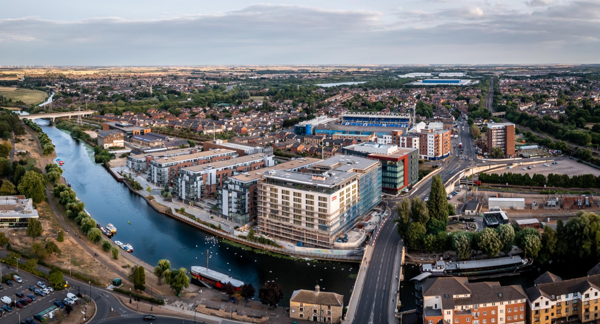 Fletton area or Peterborough with the Weston Homes Stadium in the background