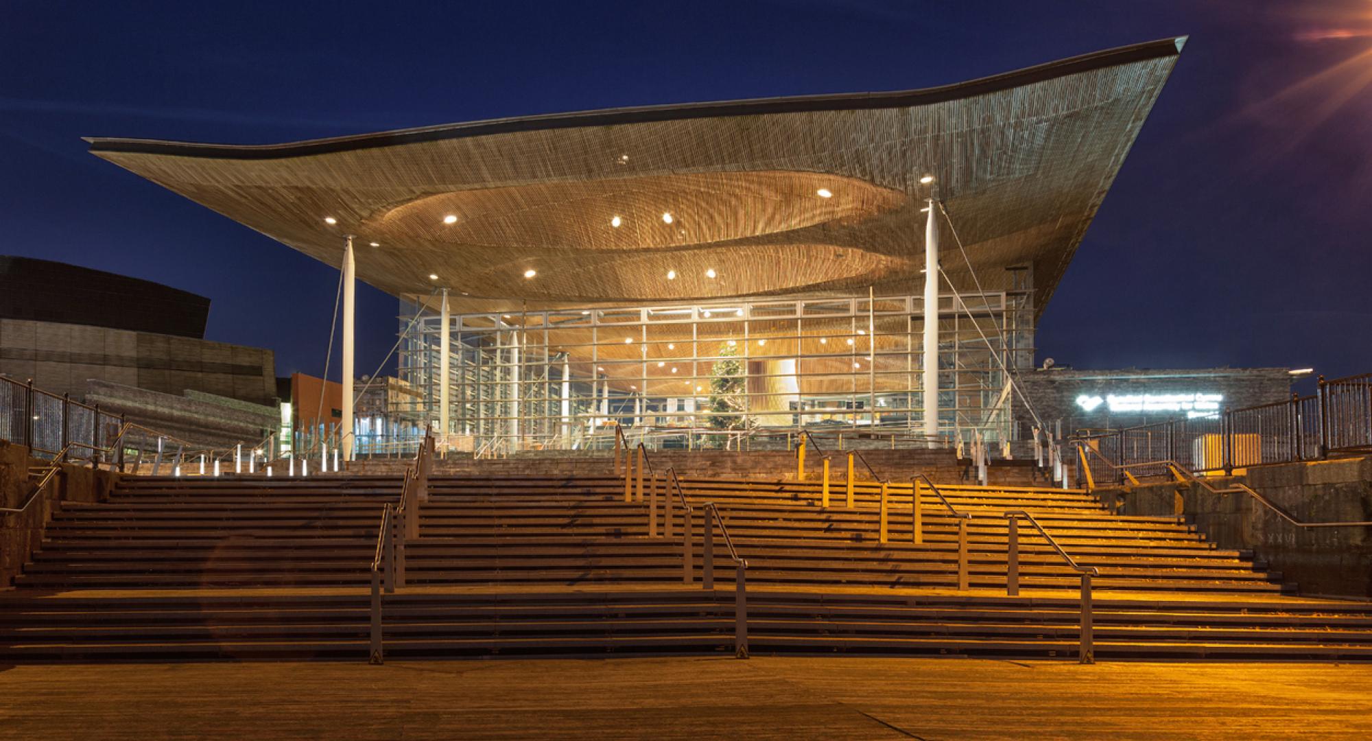 Welsh Senedd at night