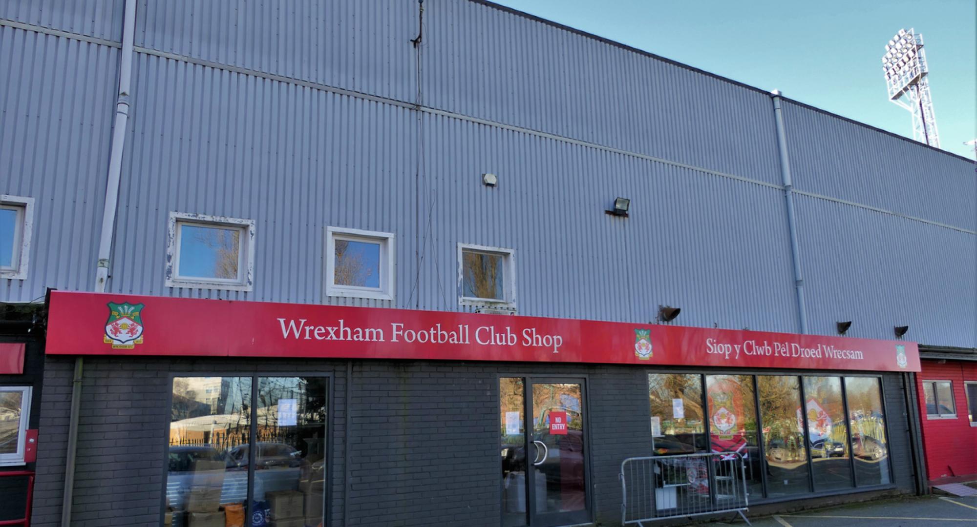 The outside of Wrexham AFC's Racecourse Ground