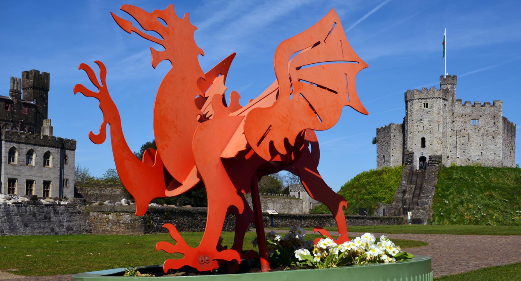 Statue of a dragon in Cardiff