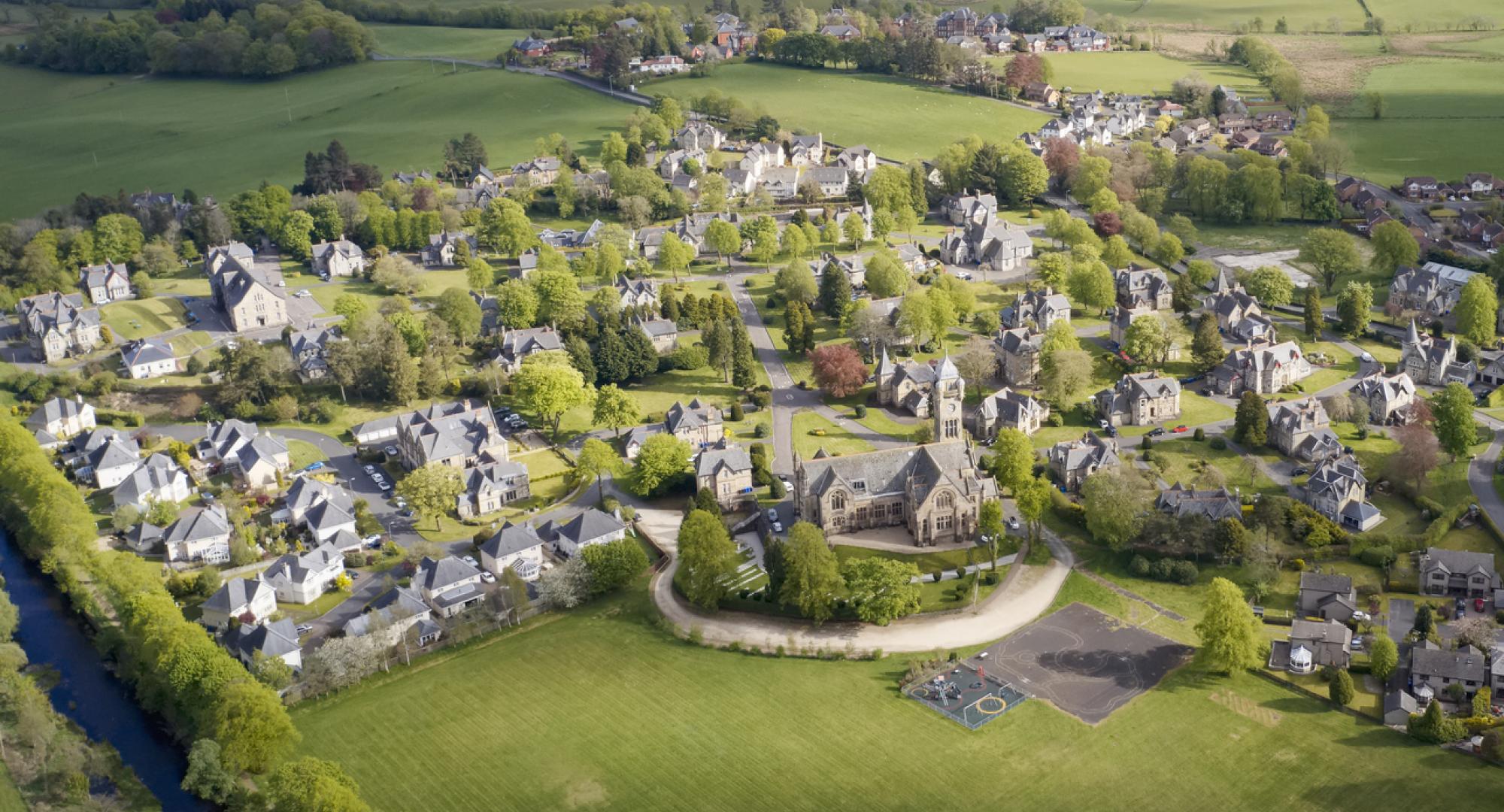 Village in rural Scotland. Aerial shot