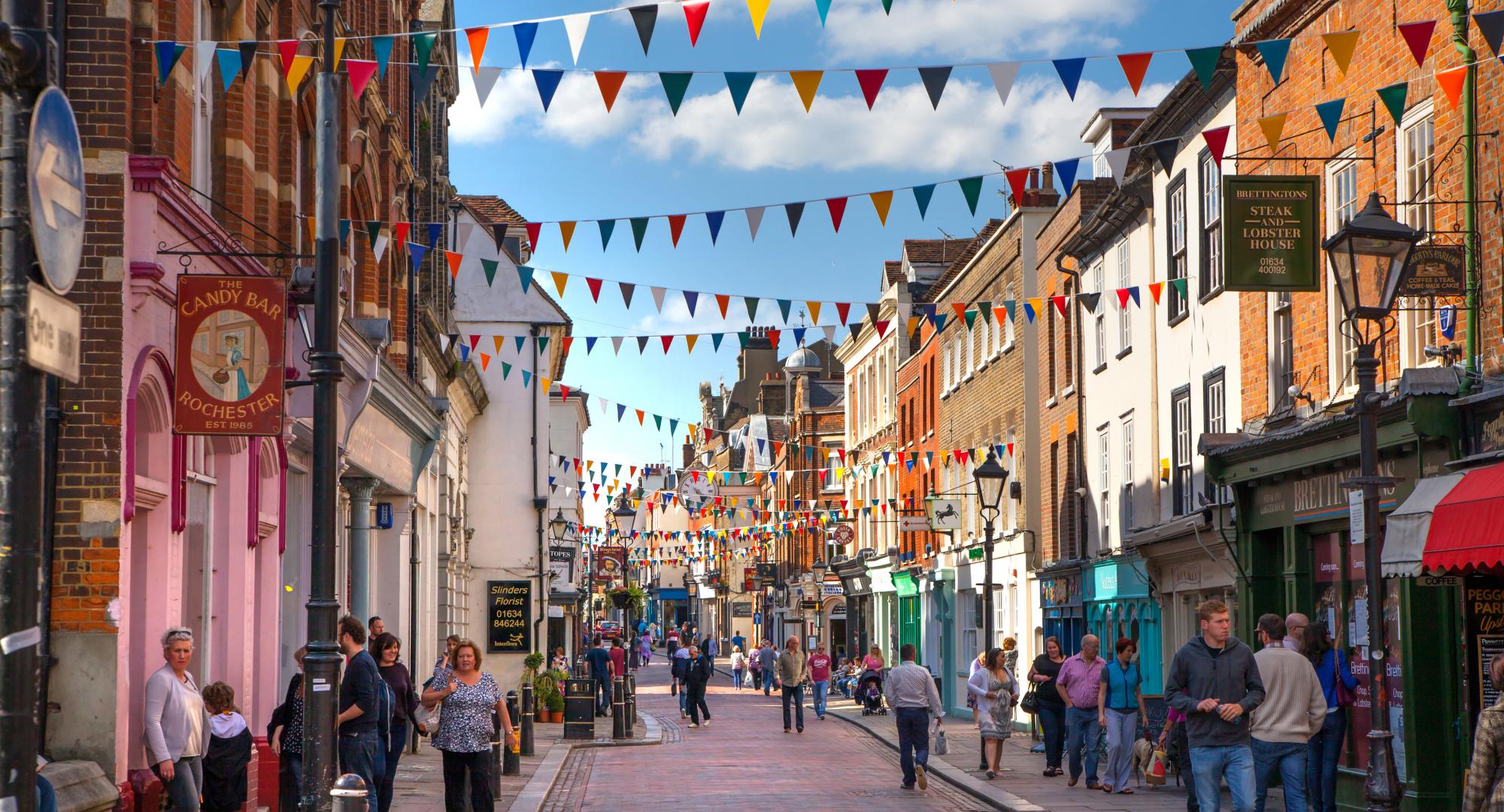 Medway high street with small businesses on the street