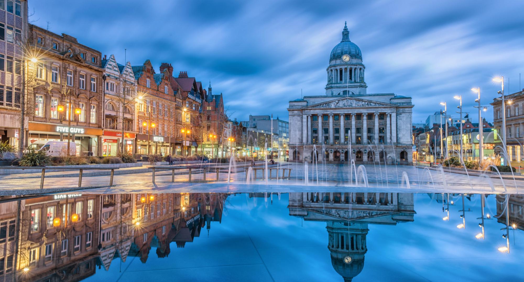 Nottingham city council building in the dark