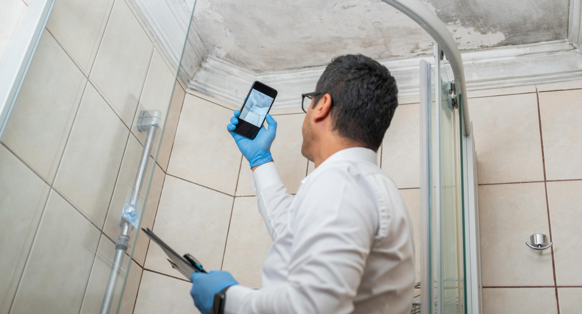 Man checking mould in a shower