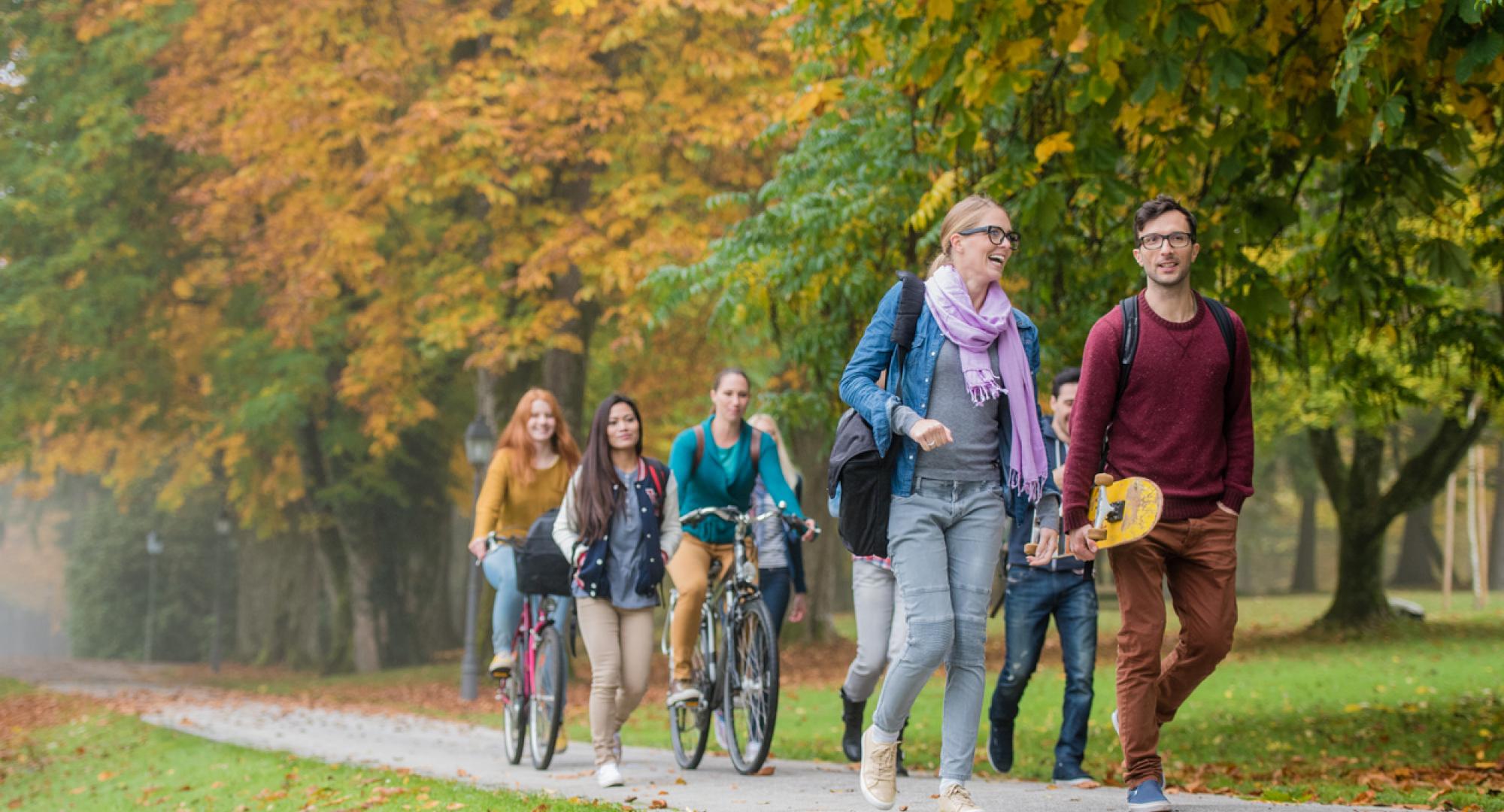 People walking and cycling on a path