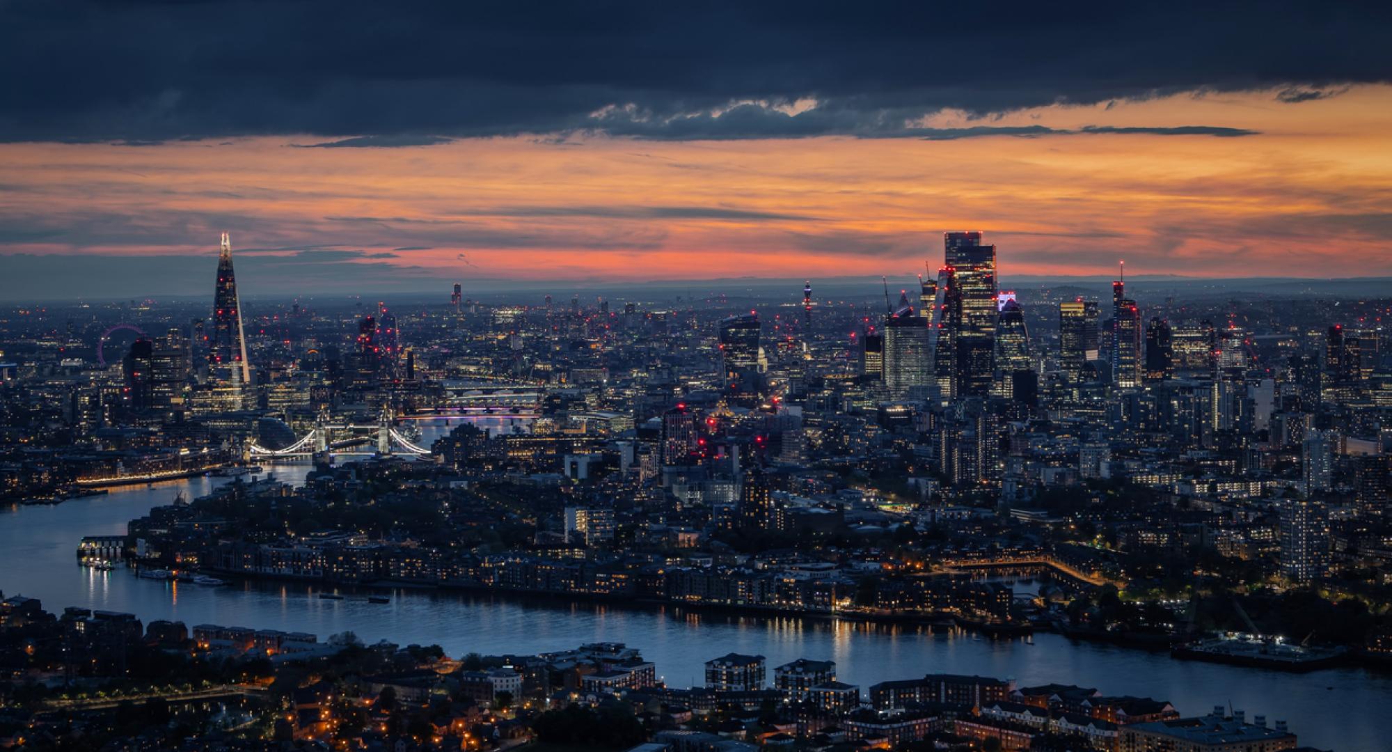 View of London at night