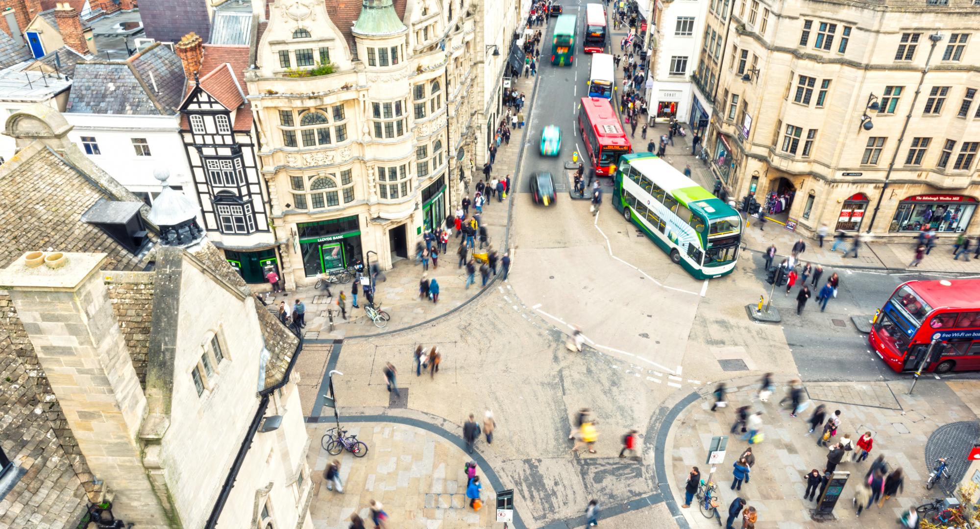 Buses in Oxford, from above