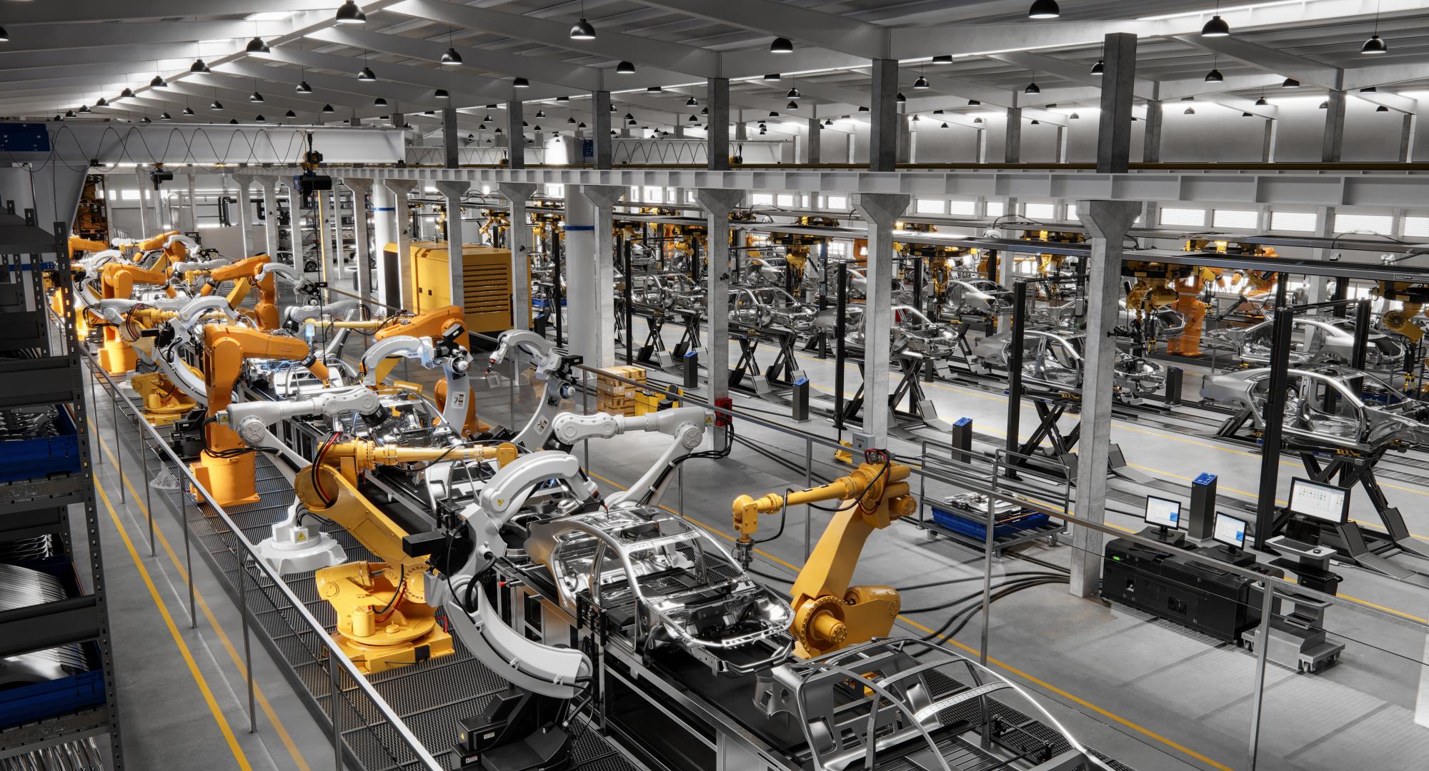 Cars on production line in factory