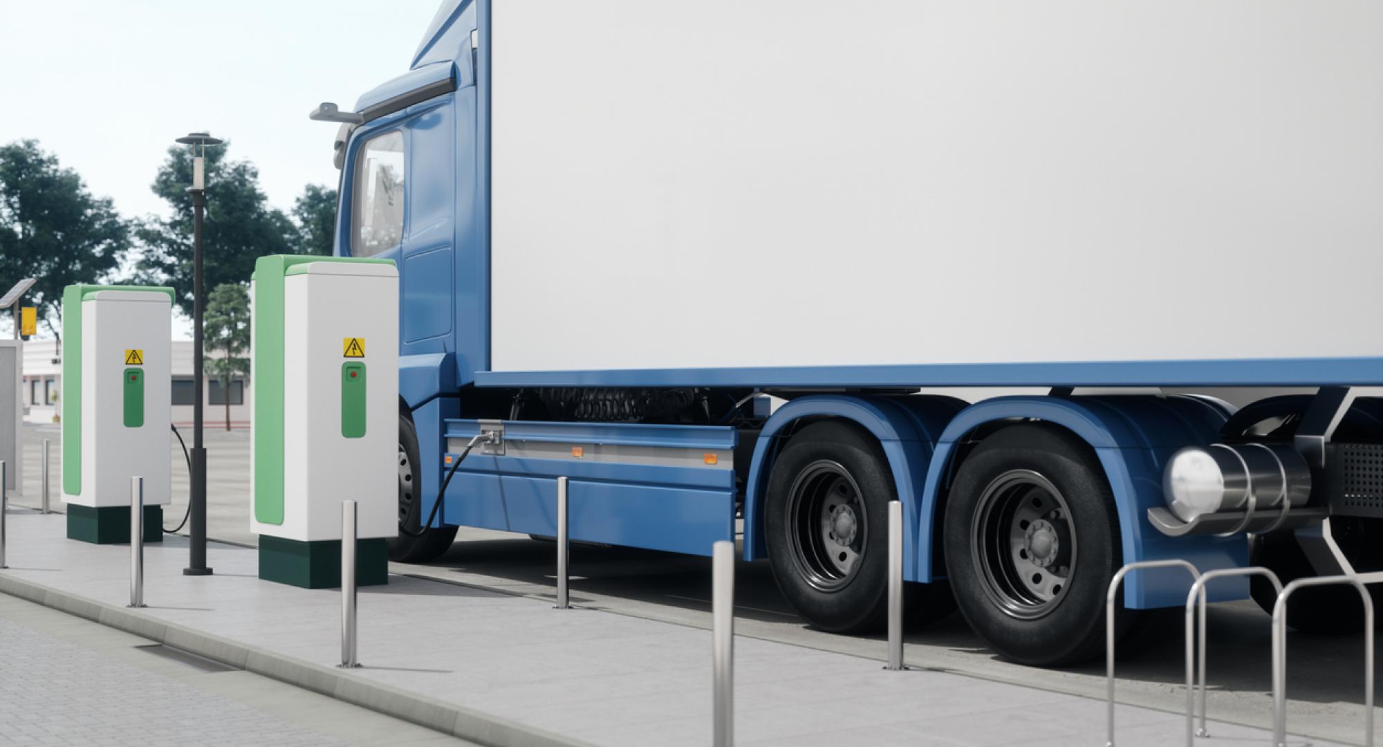 Electric Truck At Charging Station