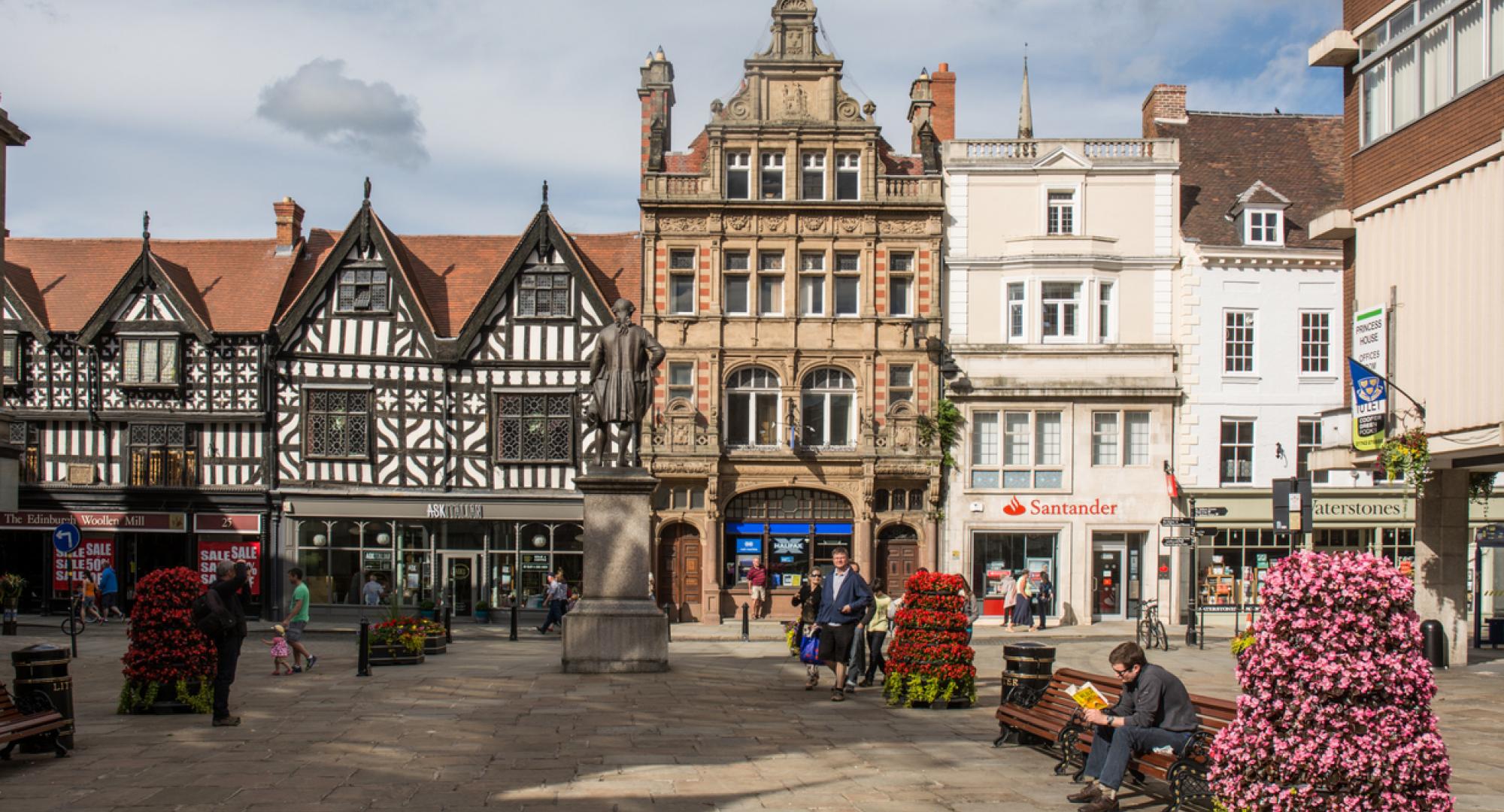 Old Market Square in the centre of Shrewsbury