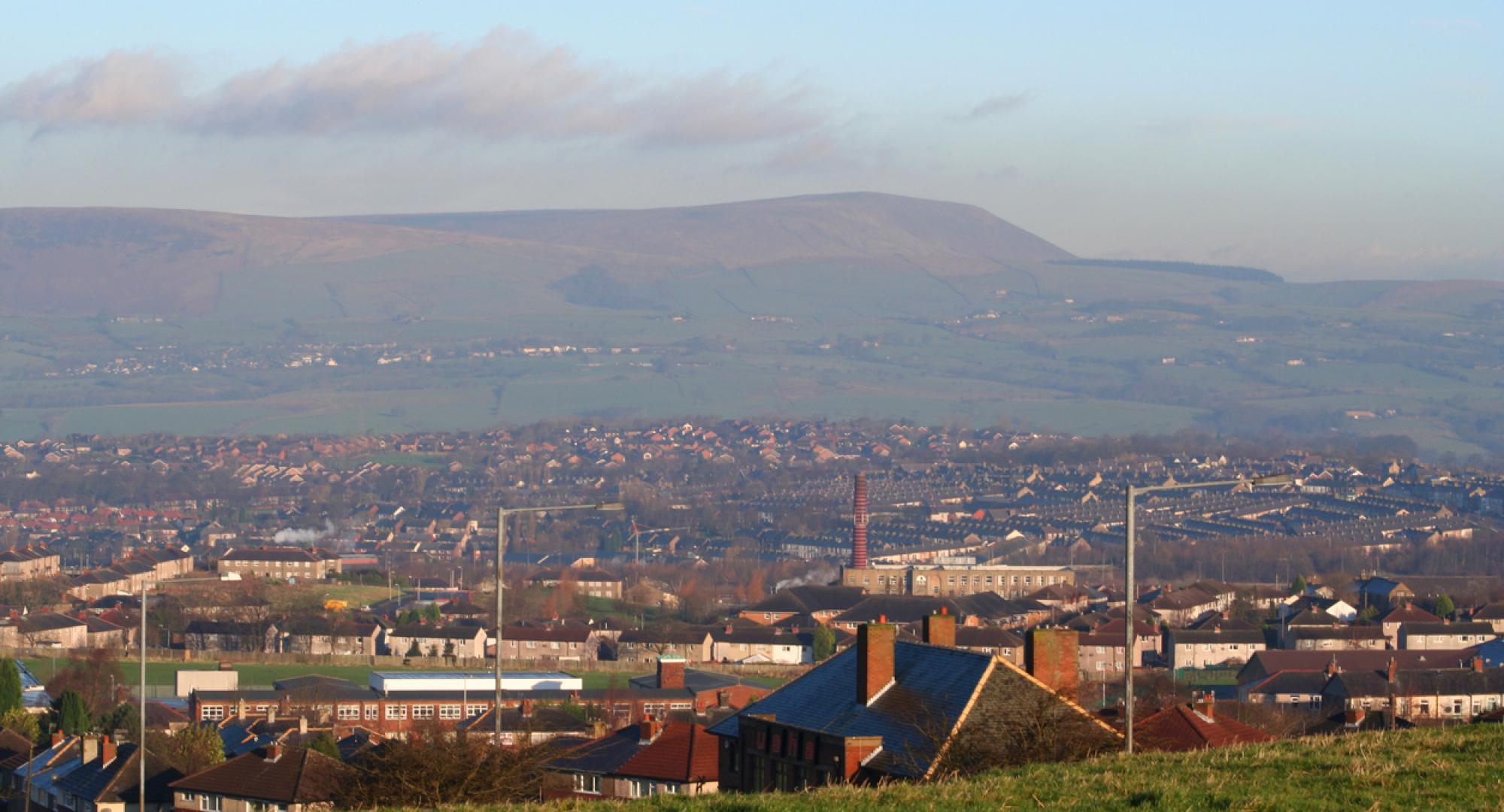 Panoramic view of Burnley, town in the North West of England