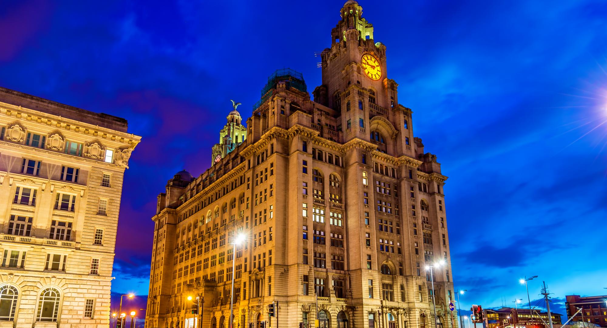 Royal Liver Building in Liverpool in the evening