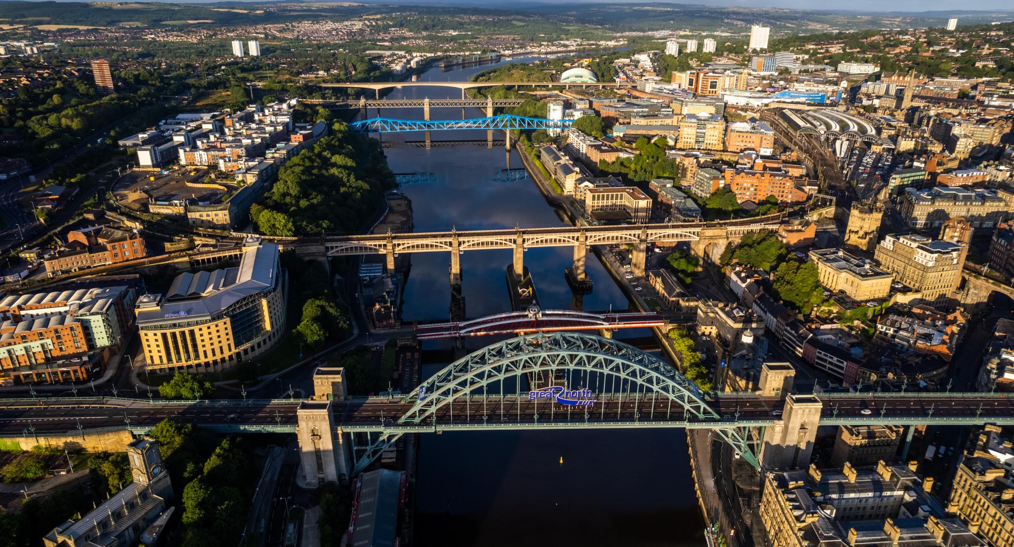 aerial shot of many bridges over the river tyne in Newcastle