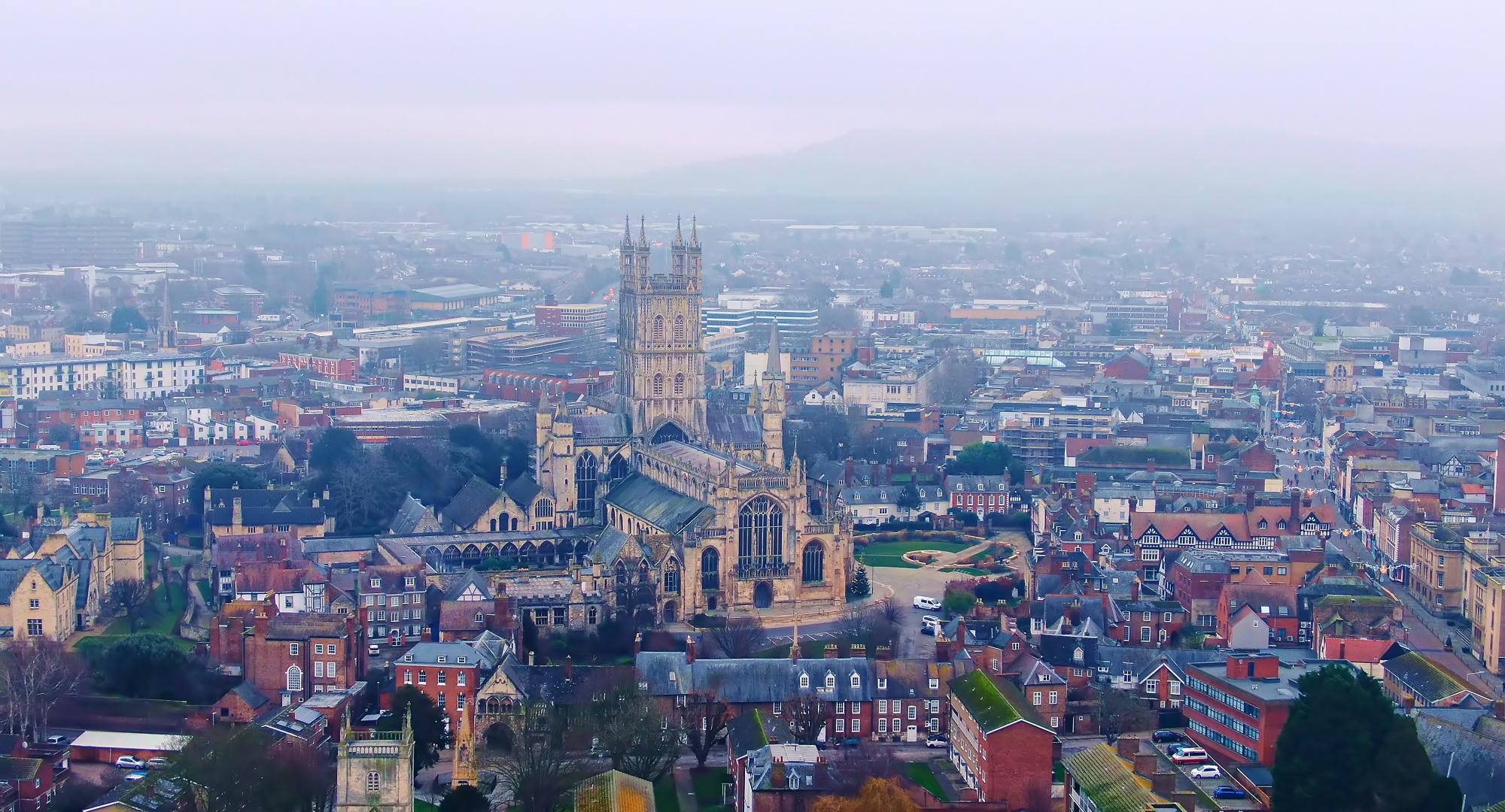 Aerial view over City of Gloucester