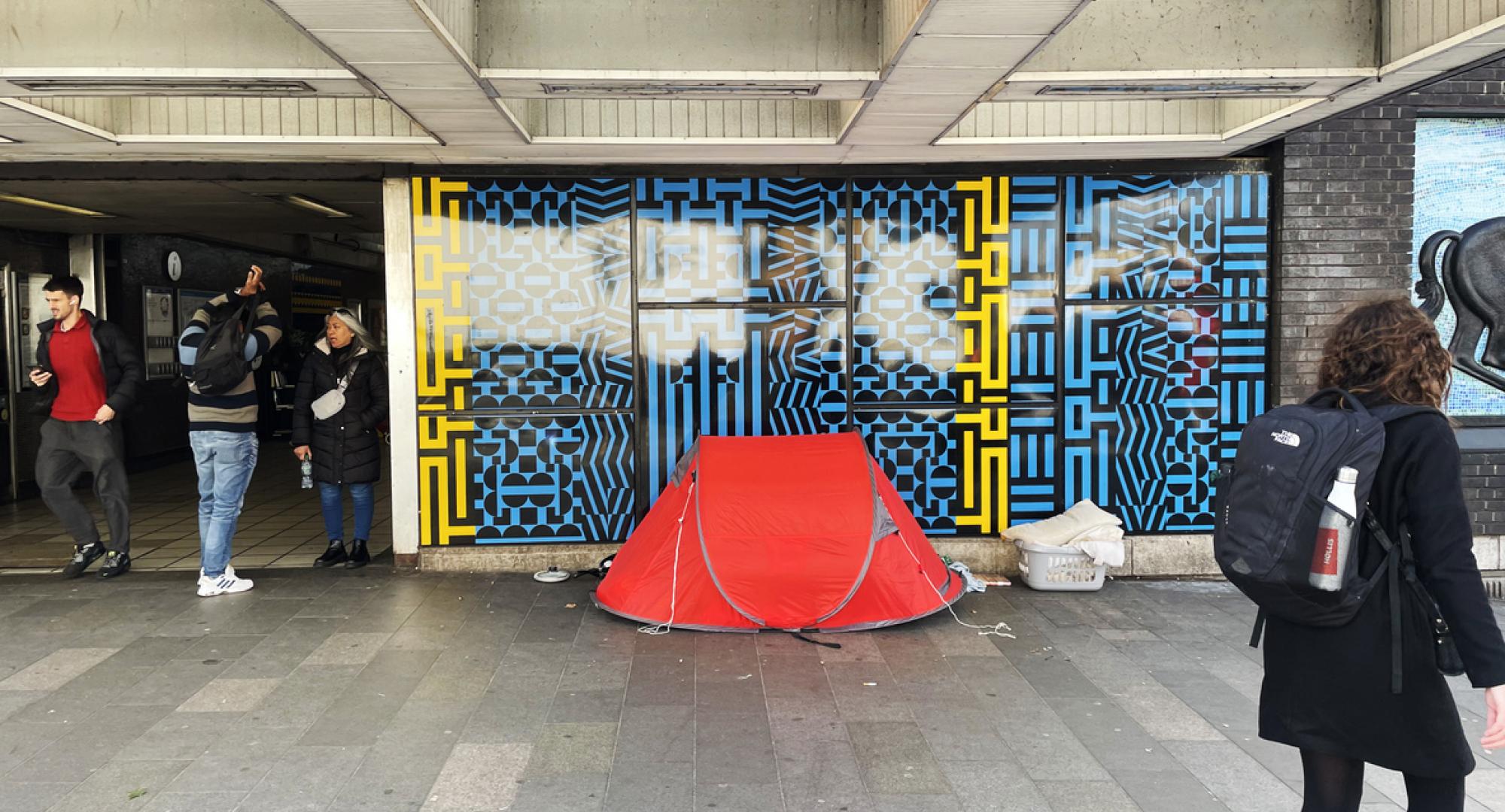 Tent used by homeless rough sleepers in Walthamstow, east London