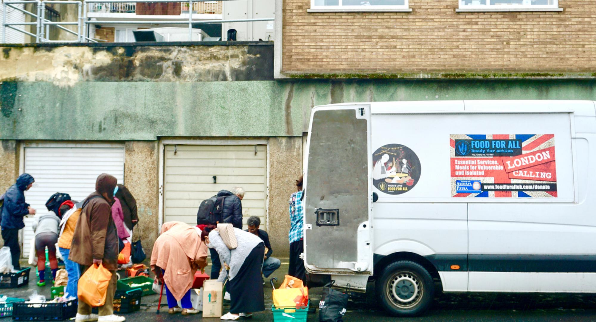 A charity food van distributes food to the vulnerable and isolated