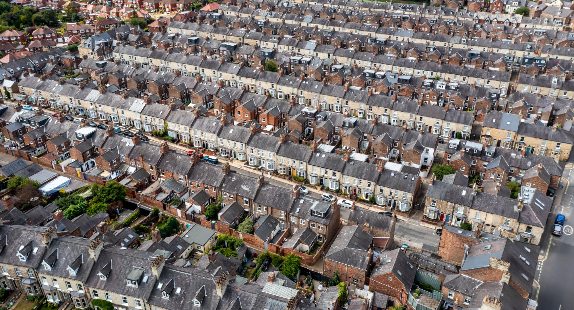 aerial view of houses in a UK town