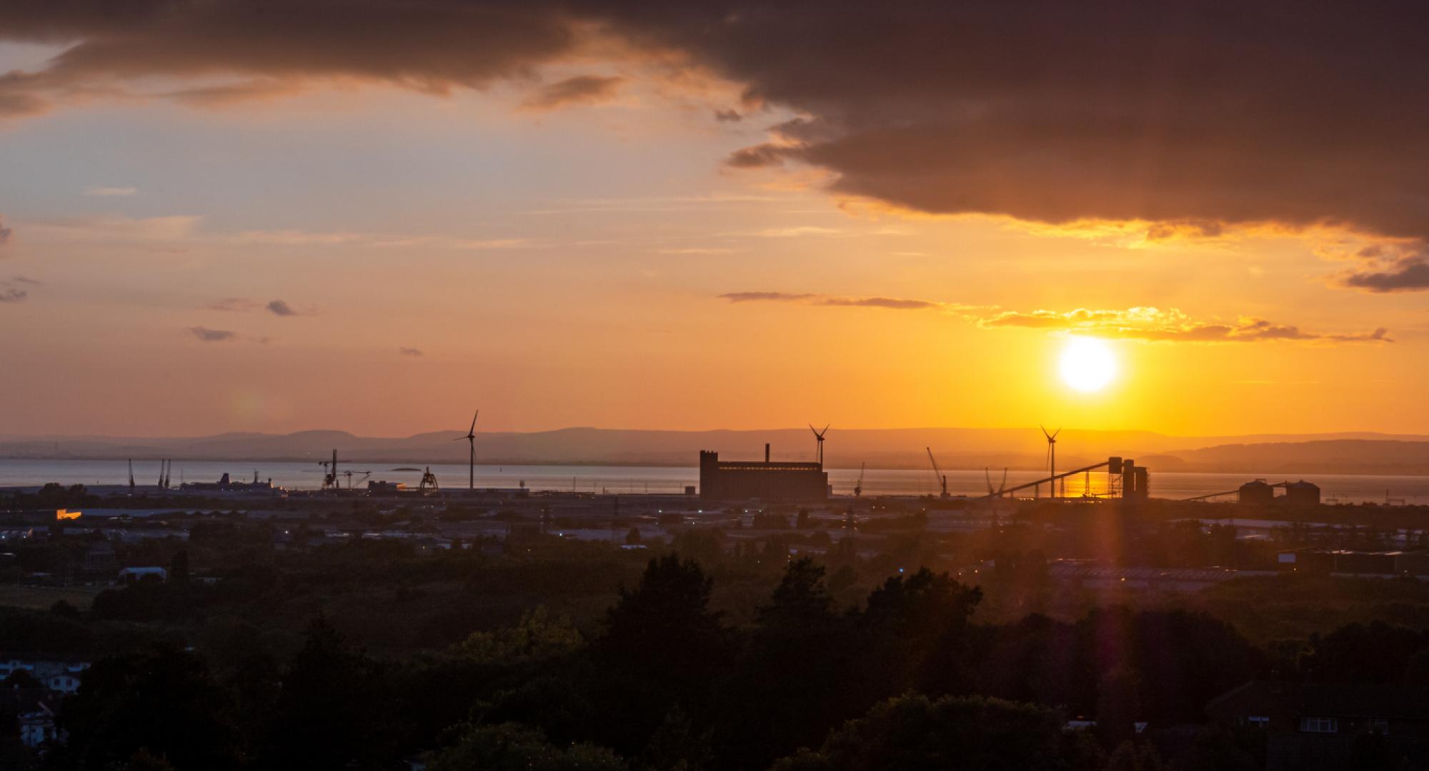 Avonmouth harbour in Bristol with windmills