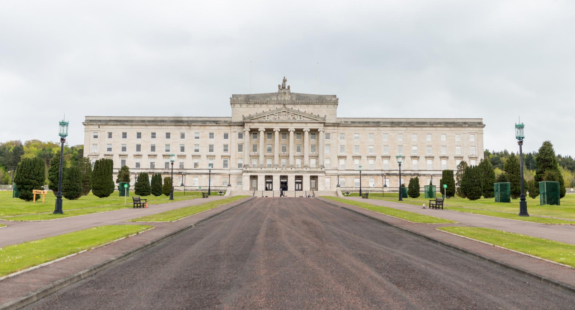 Cloudy sky over Belfast's Stormont parliament buildings.