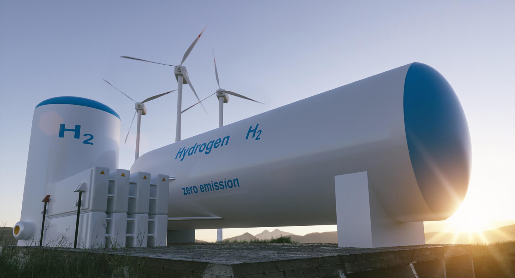 hydrogen gas for clean electricity solar and windturbine facility