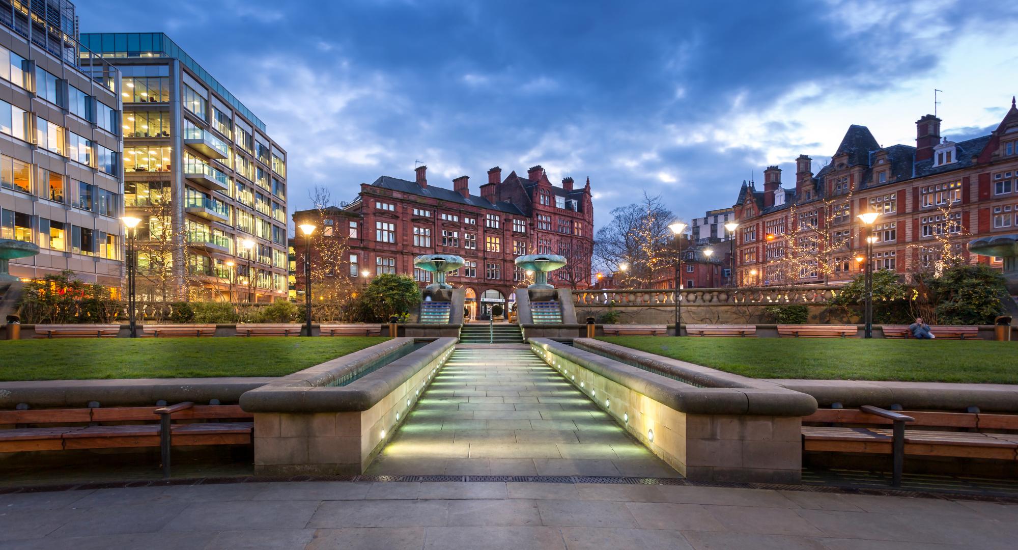 Peace Gardens in the city centre of Sheffield , England.