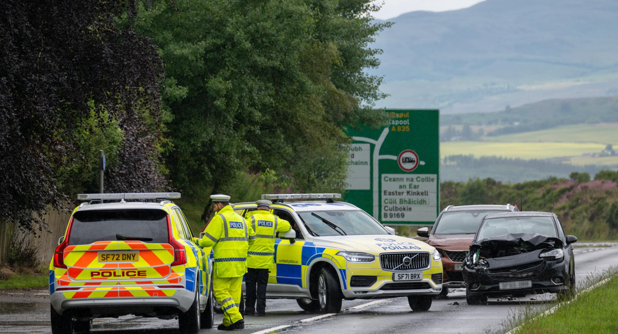 Police Scotland dealing with a serious RTC, Road Traffic Collision, on the A835 near Dingwall