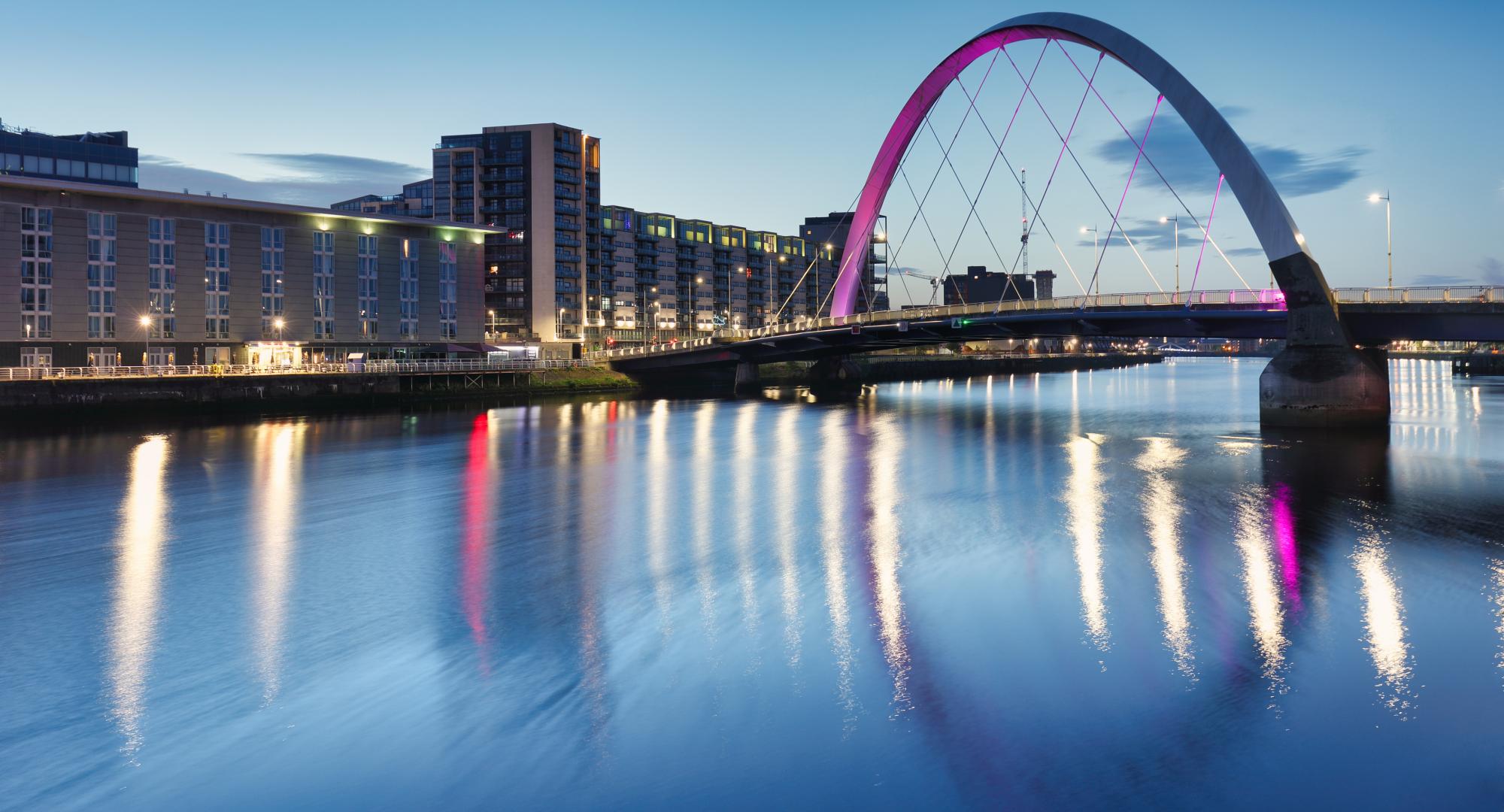 Glasgow at night with river
