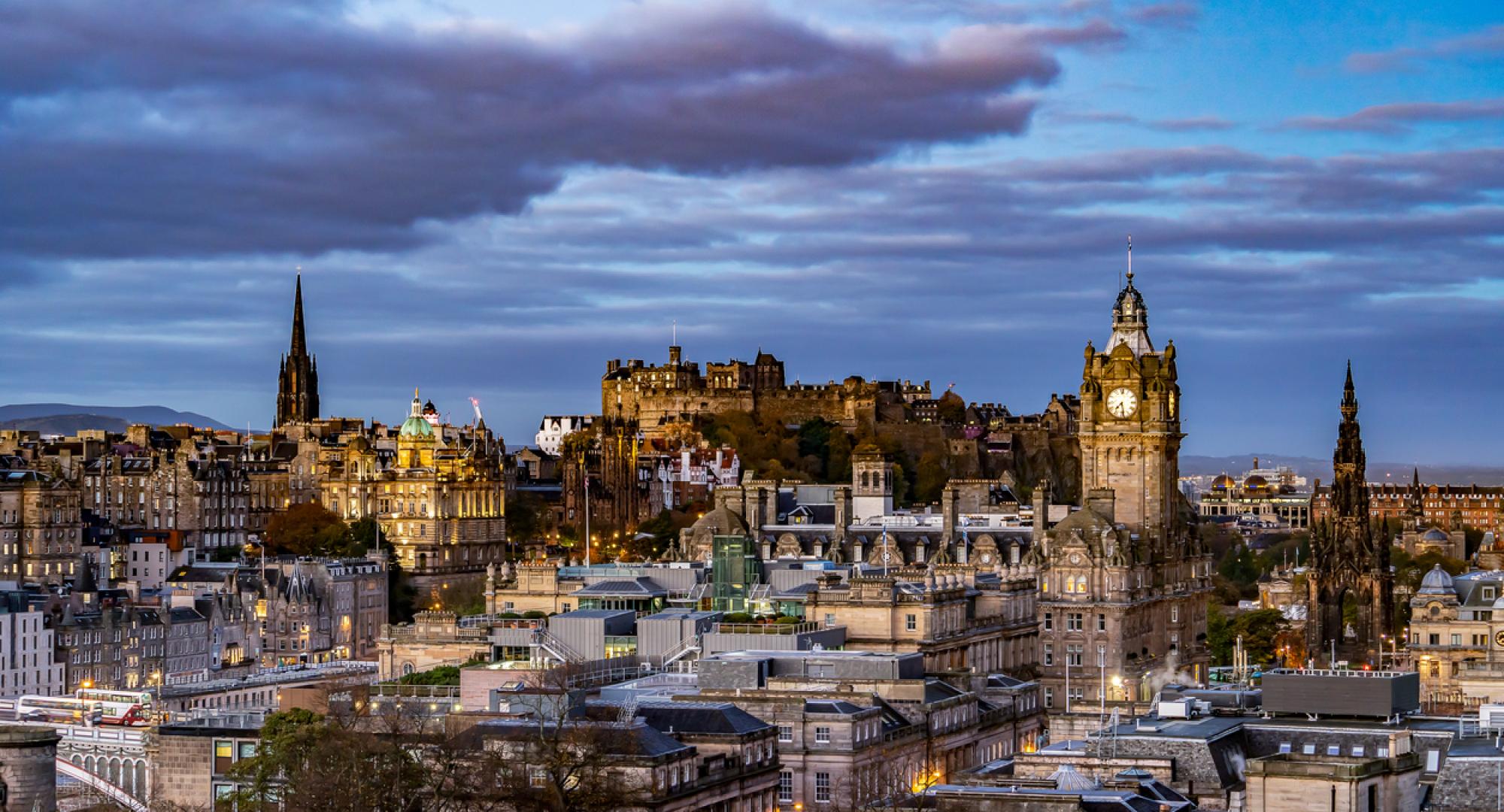 Clock Towner Old town Edinburgh and Edinburgh castle view from The National Monument