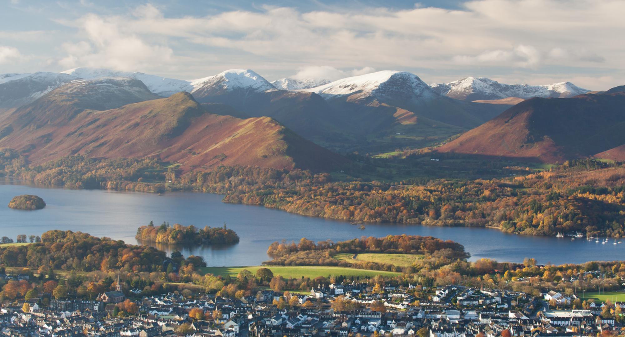 view of Keswick, Derwent Water and the surrounding fells.