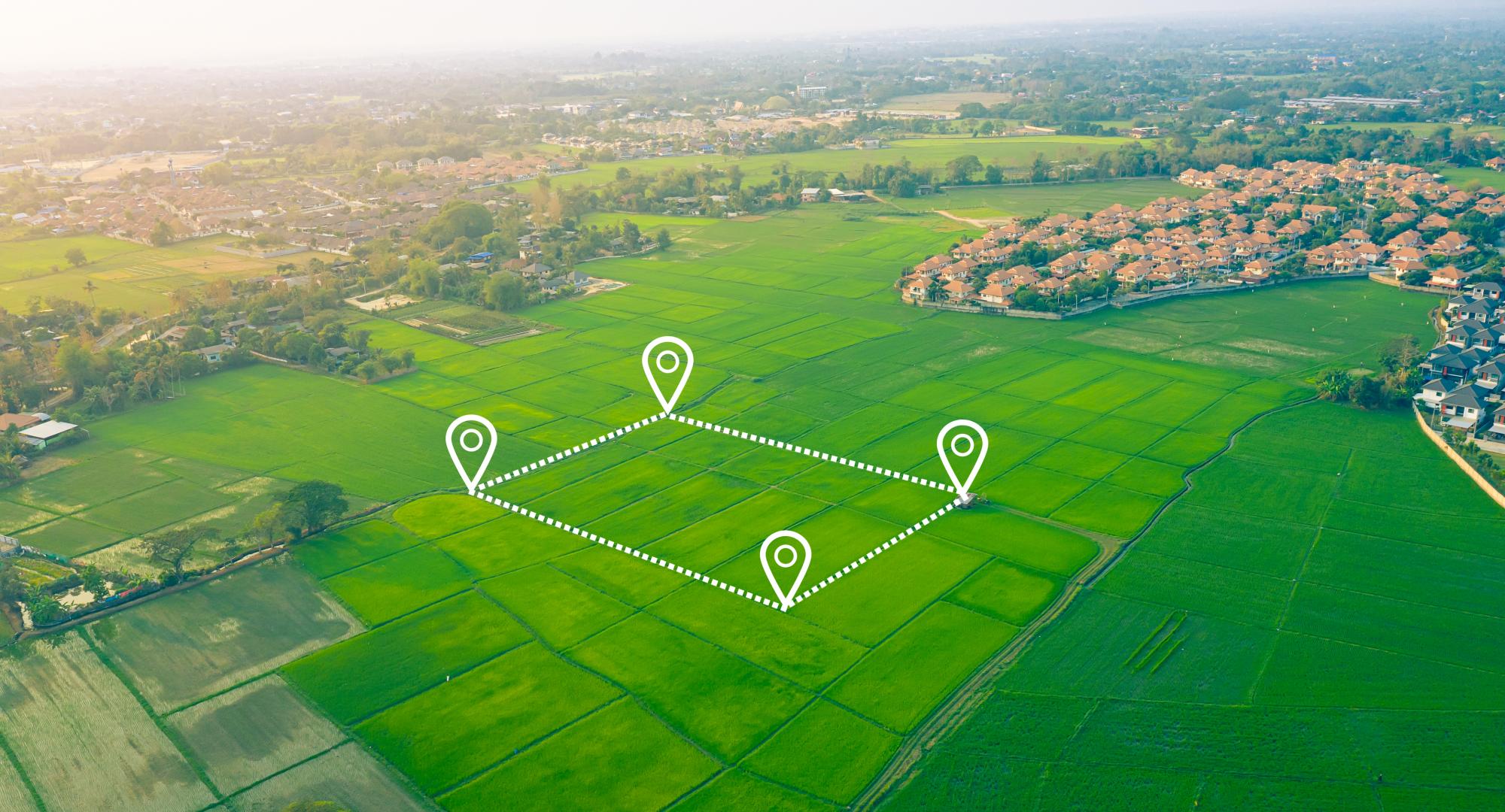 Aerial view of land and positioning point area.