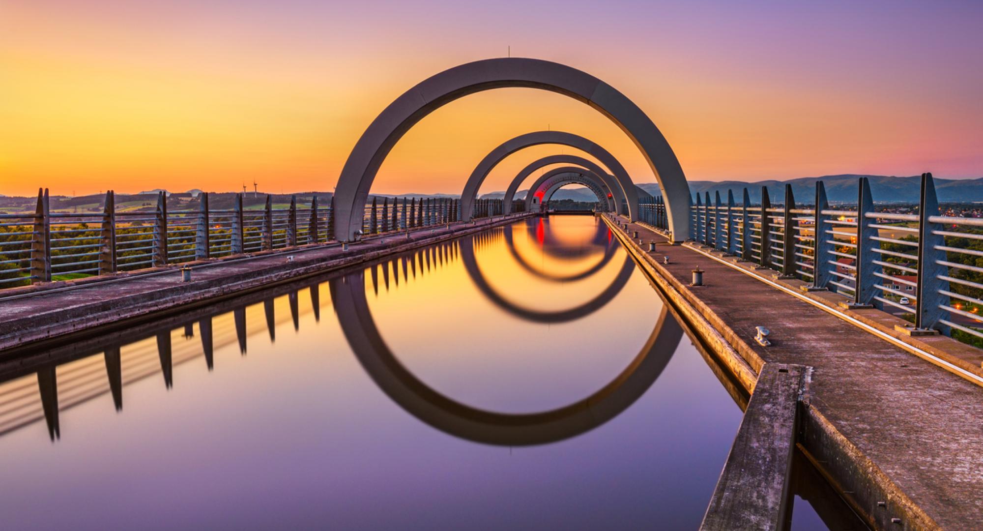 Falkirk Wheel at sunset.