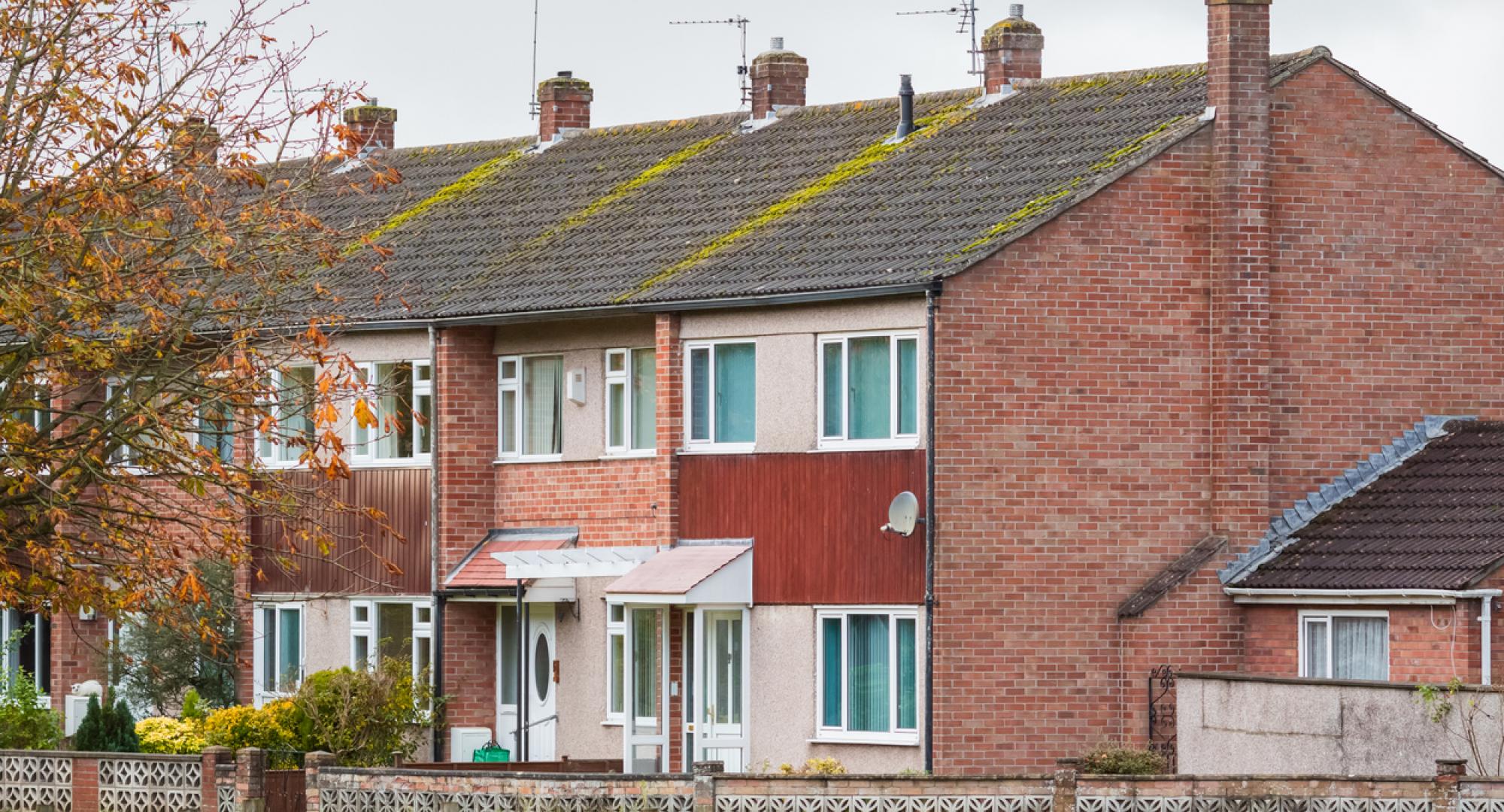 Row of English terraced houses in Bristol, England