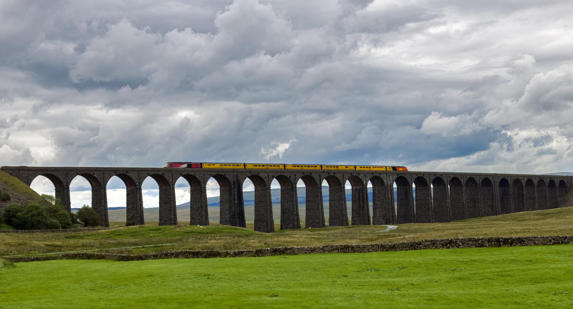Train crossing Ribblehead viaduct, North Yorkshire