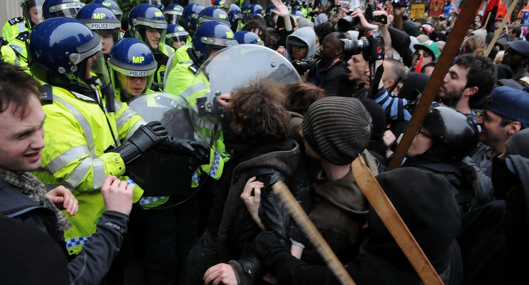Rioters clashing with police