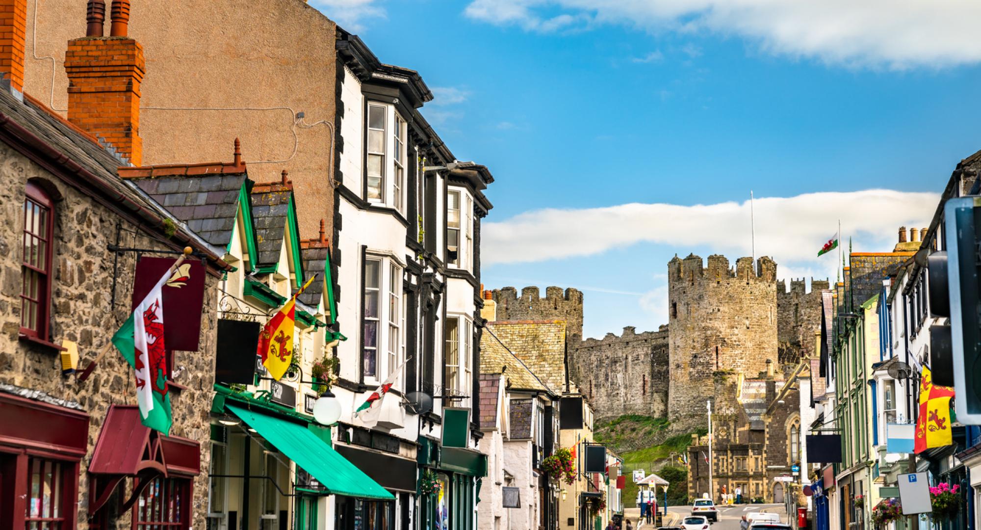 Houses and castle in Conwy, Wales
