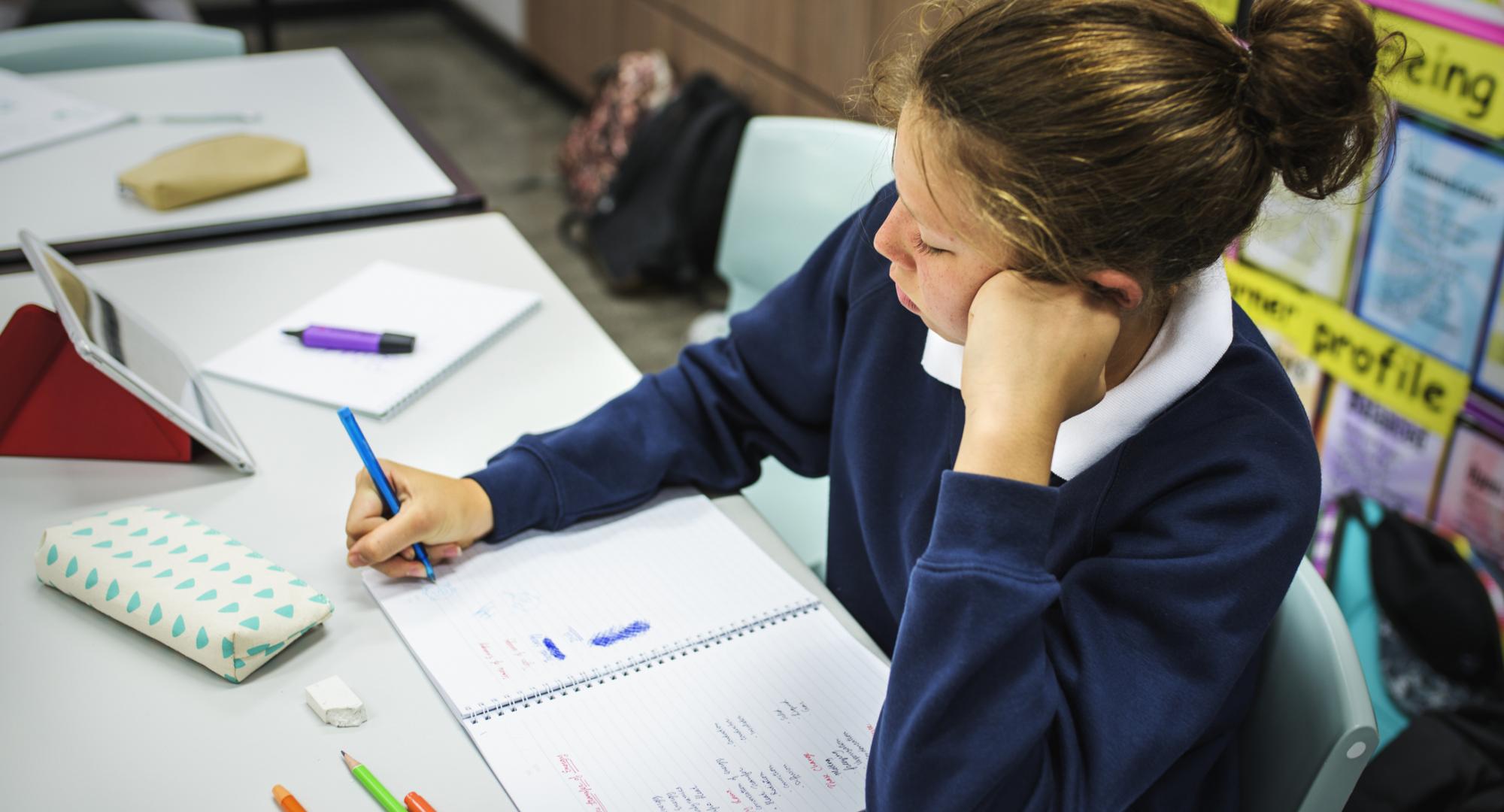 Student catching up on school work