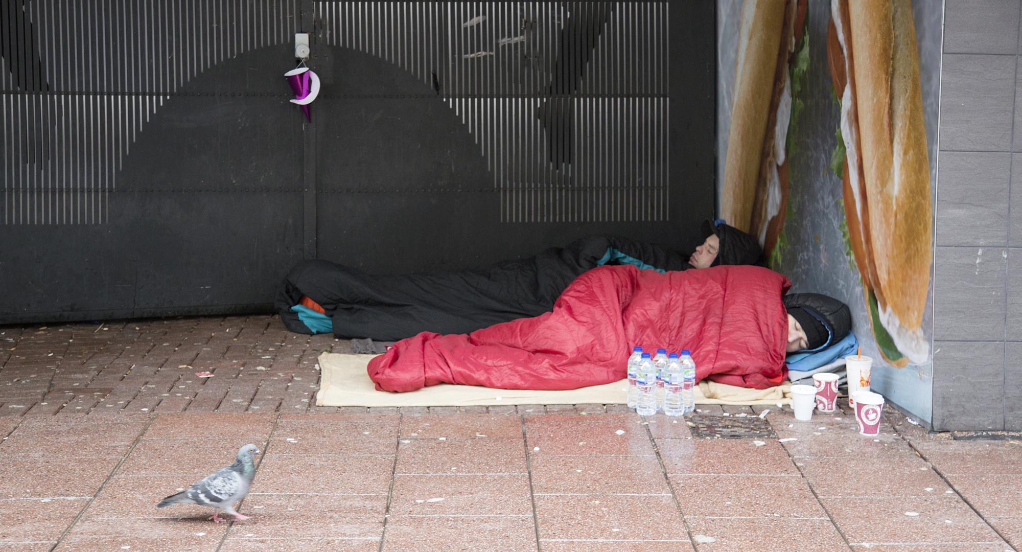 Homeless couple sleeping rough in cardiff