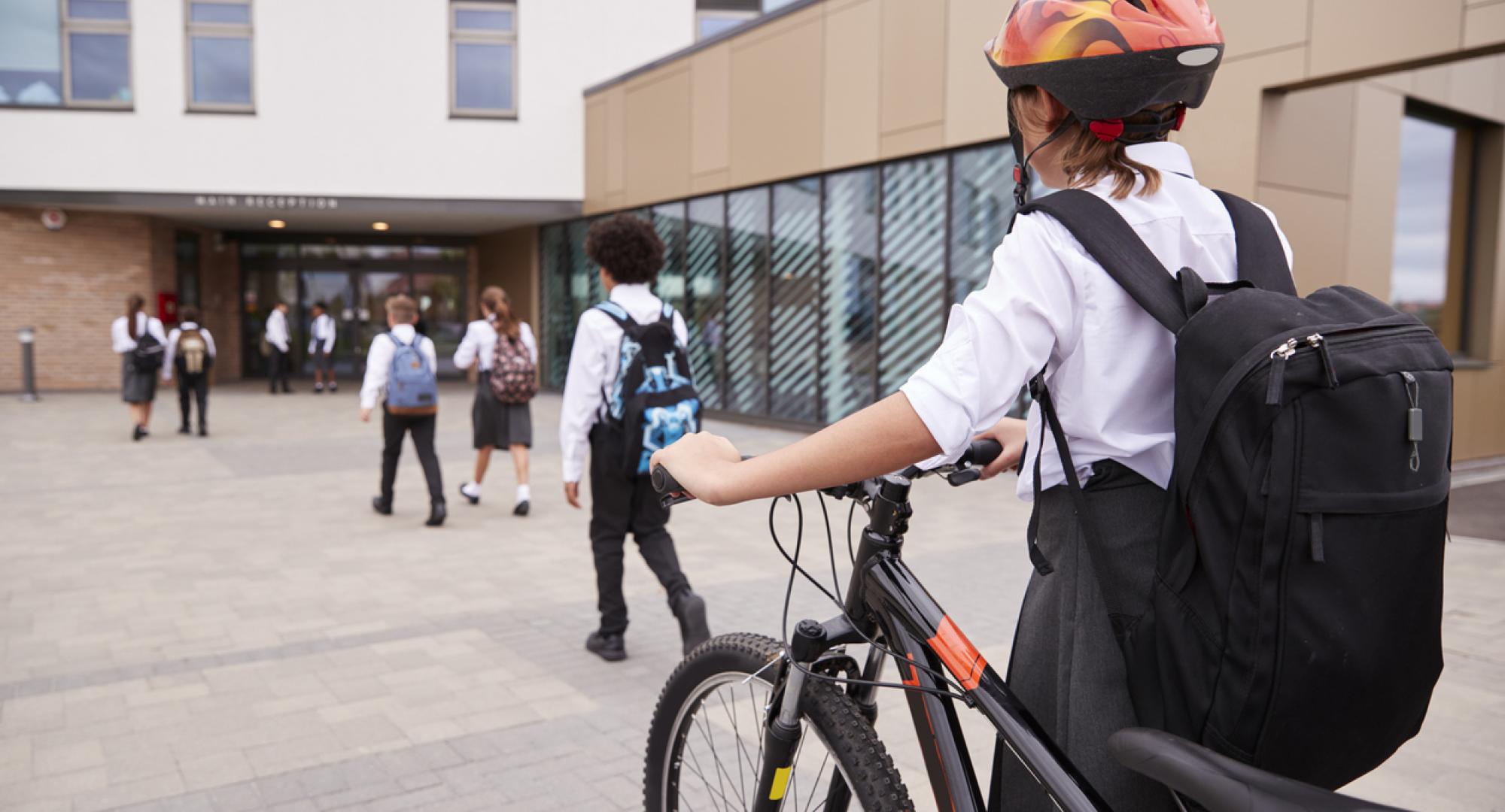 School children cycling