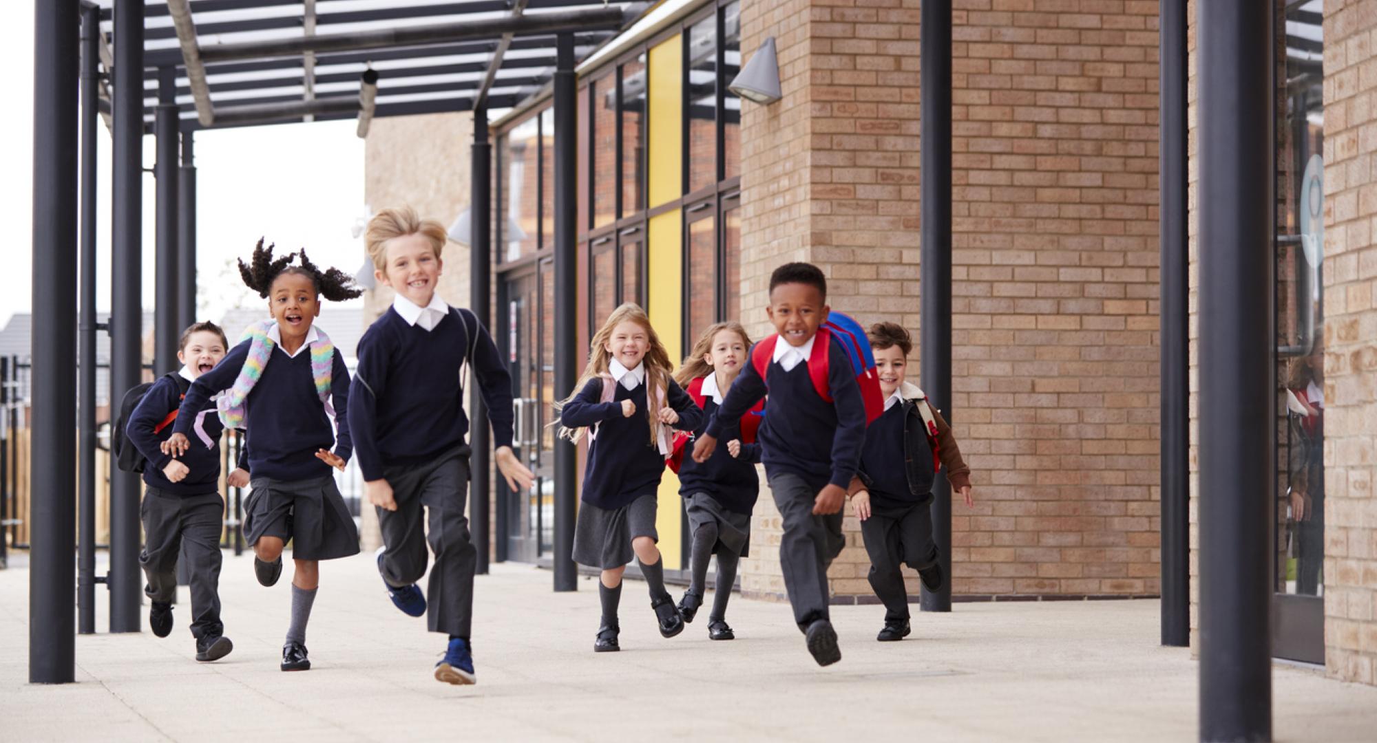 Children running in a school