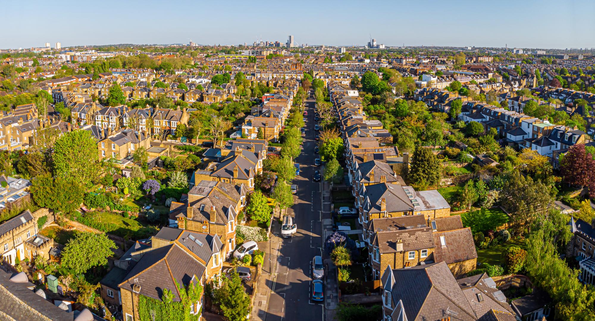 Aerial view of houses in the UK