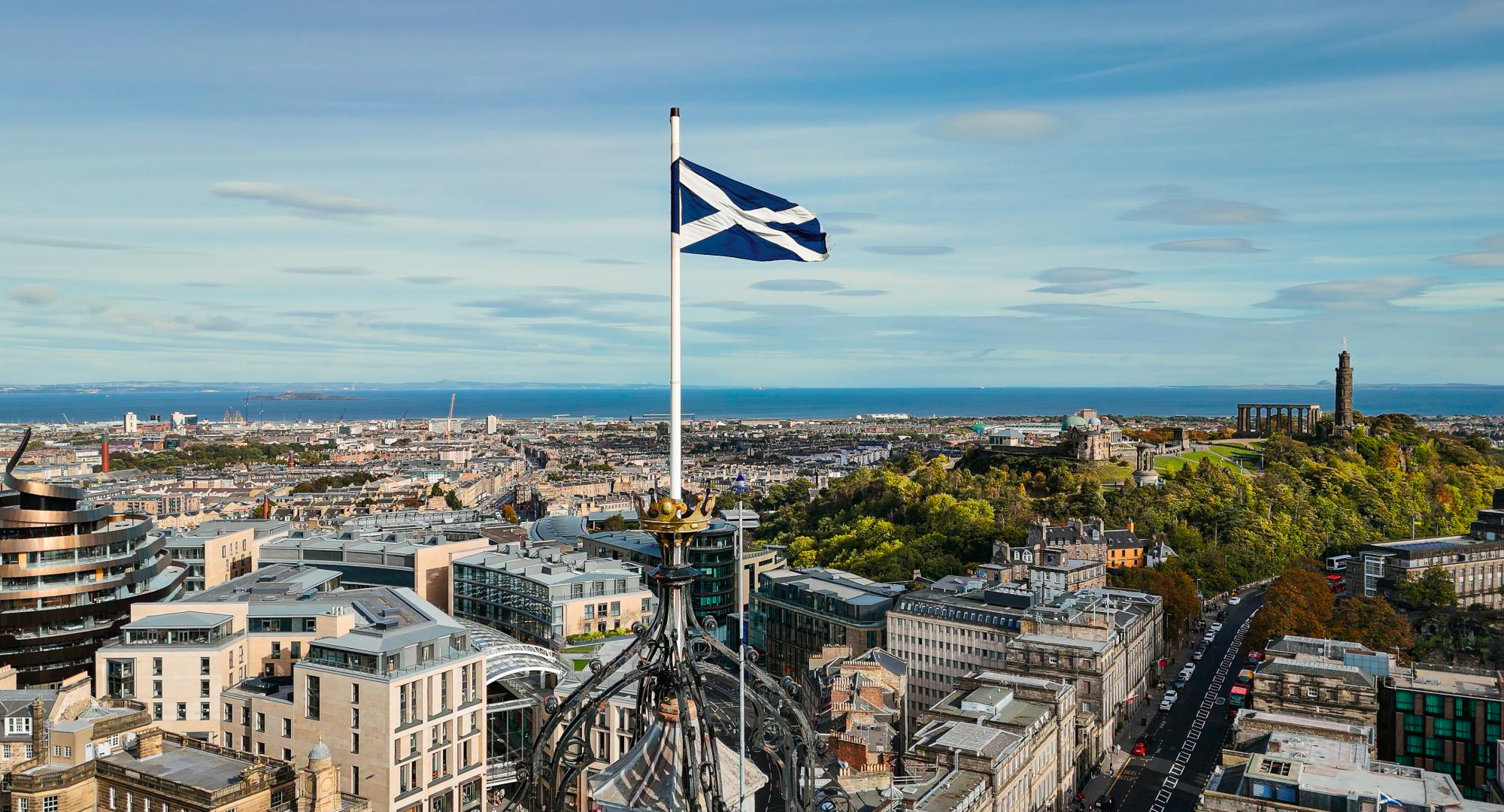 Scotland flag over Edinburgh