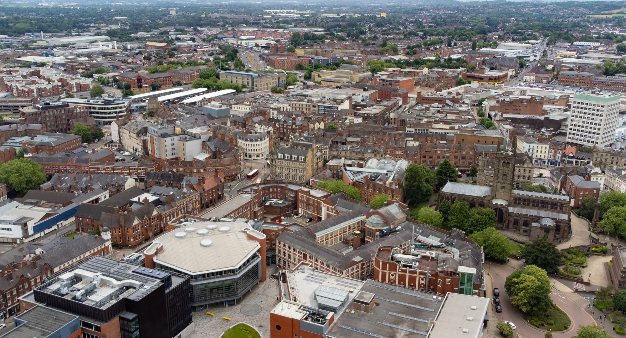 Aerial view over Wolverhampton