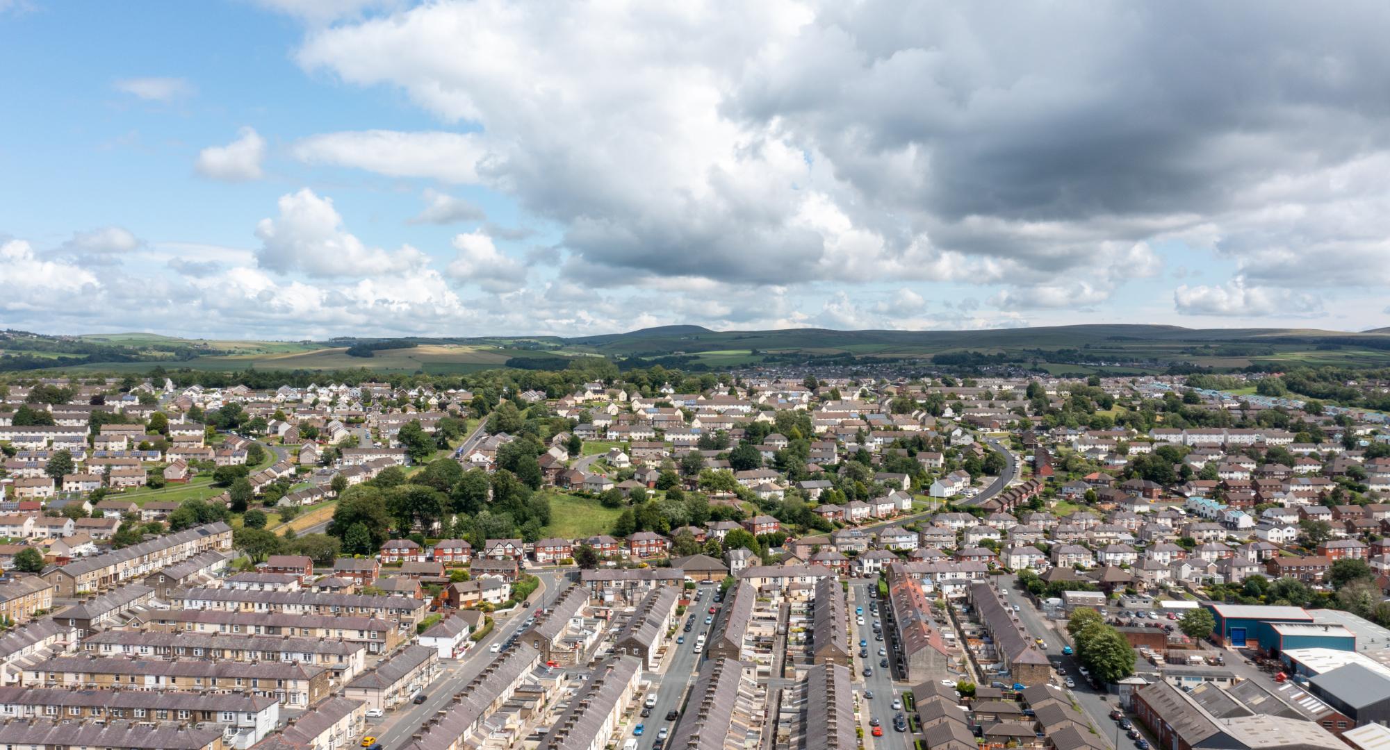 Aerial view of houses in Burnley