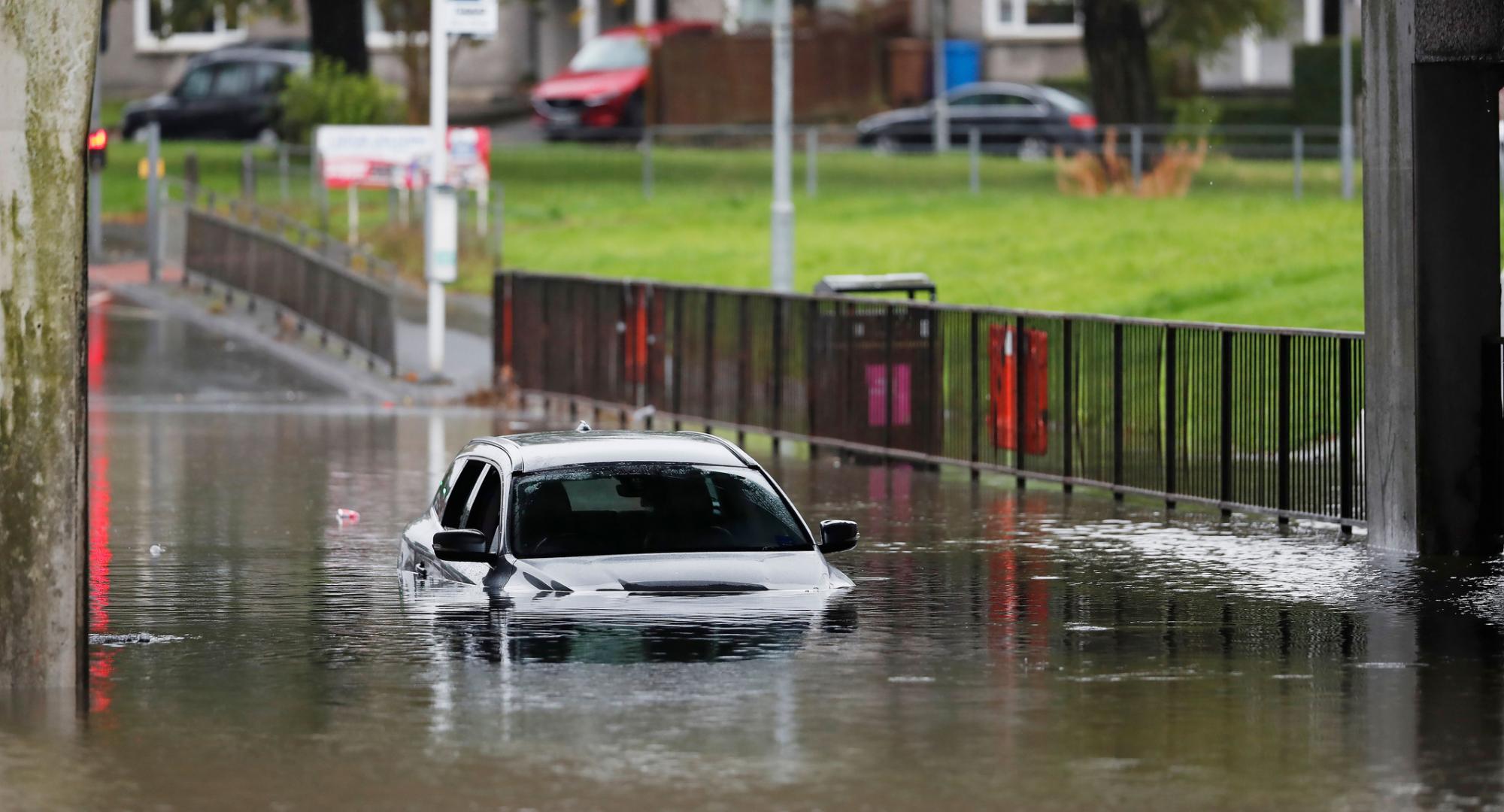 Car submerged in flood water