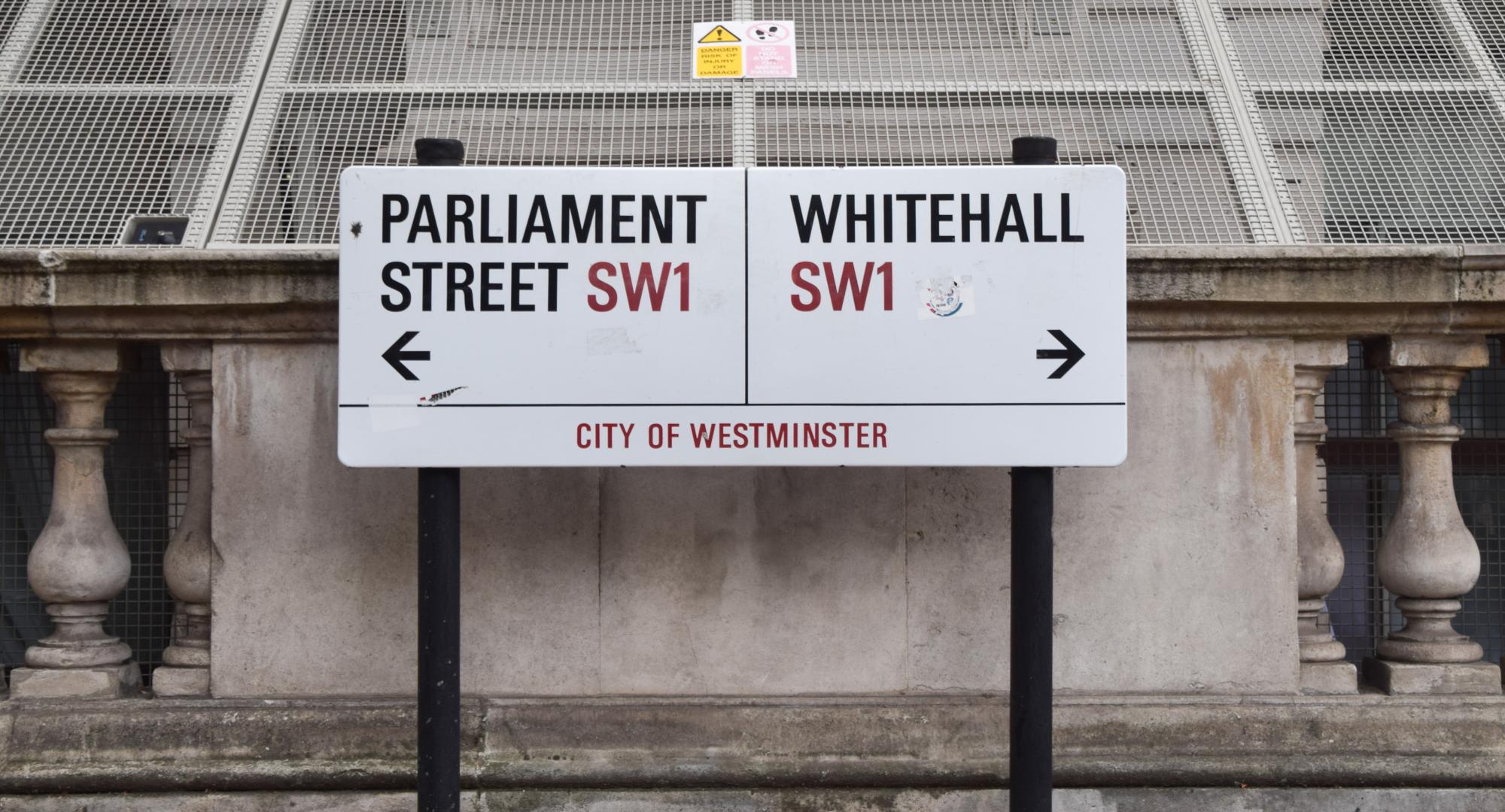 Sign for Parliament Street and Whitehall