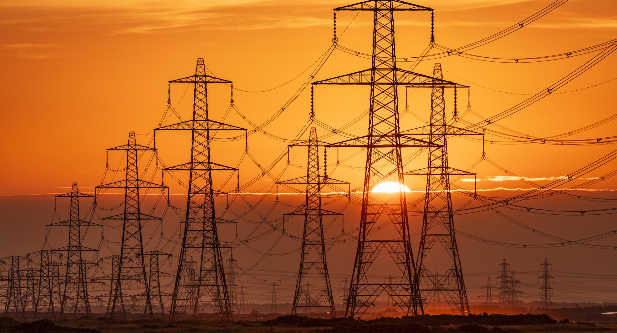 Power lines at sunset